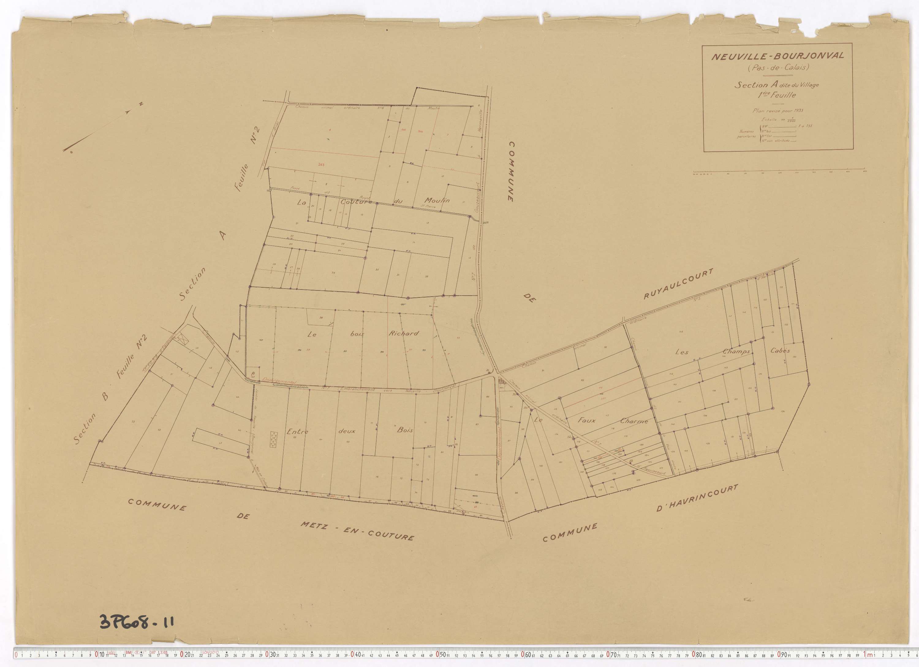 Neuville-Bourjonval - Section A, feuille 1.