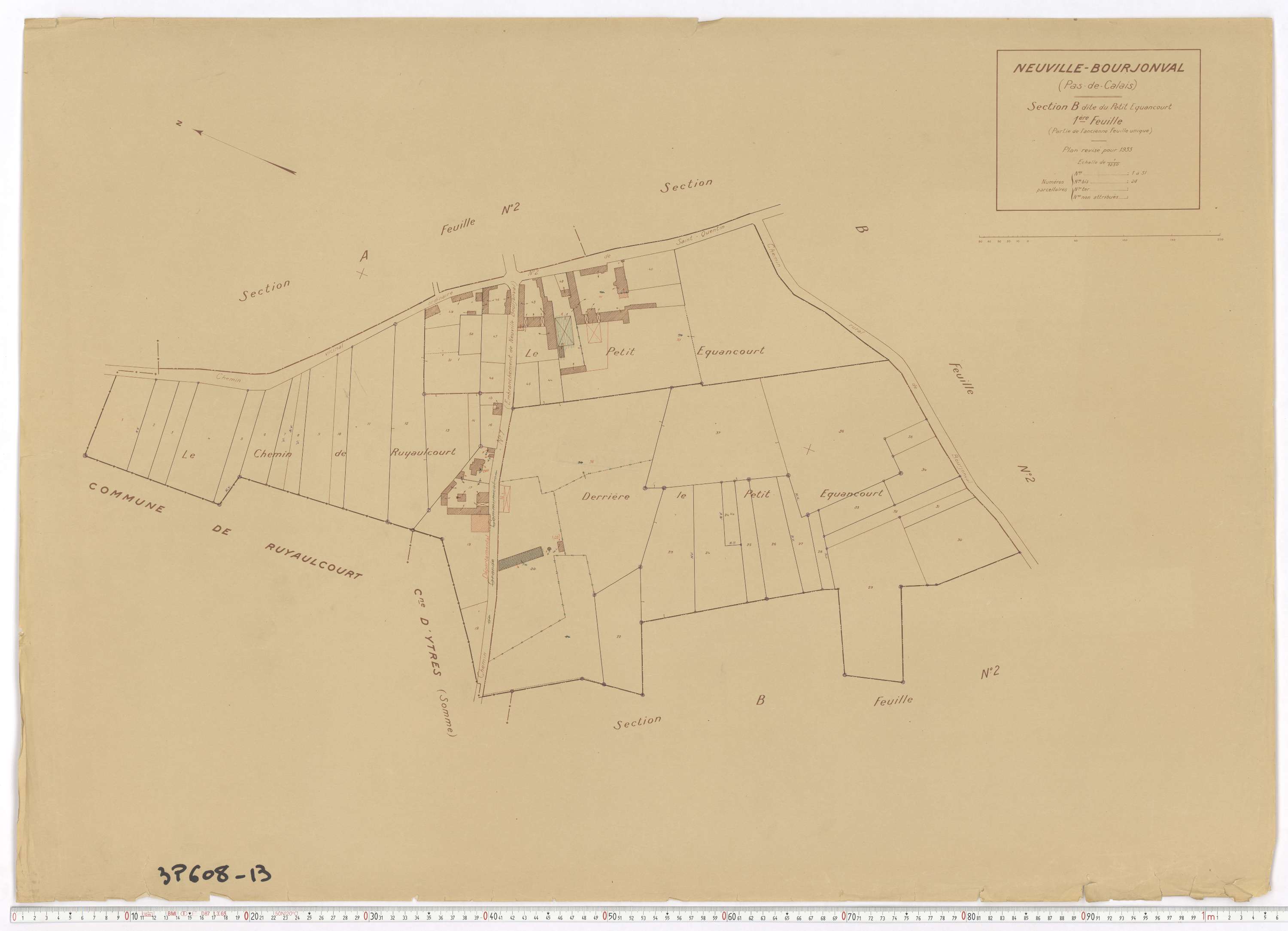 Neuville-Bourjonval - Section B, feuille 1.
