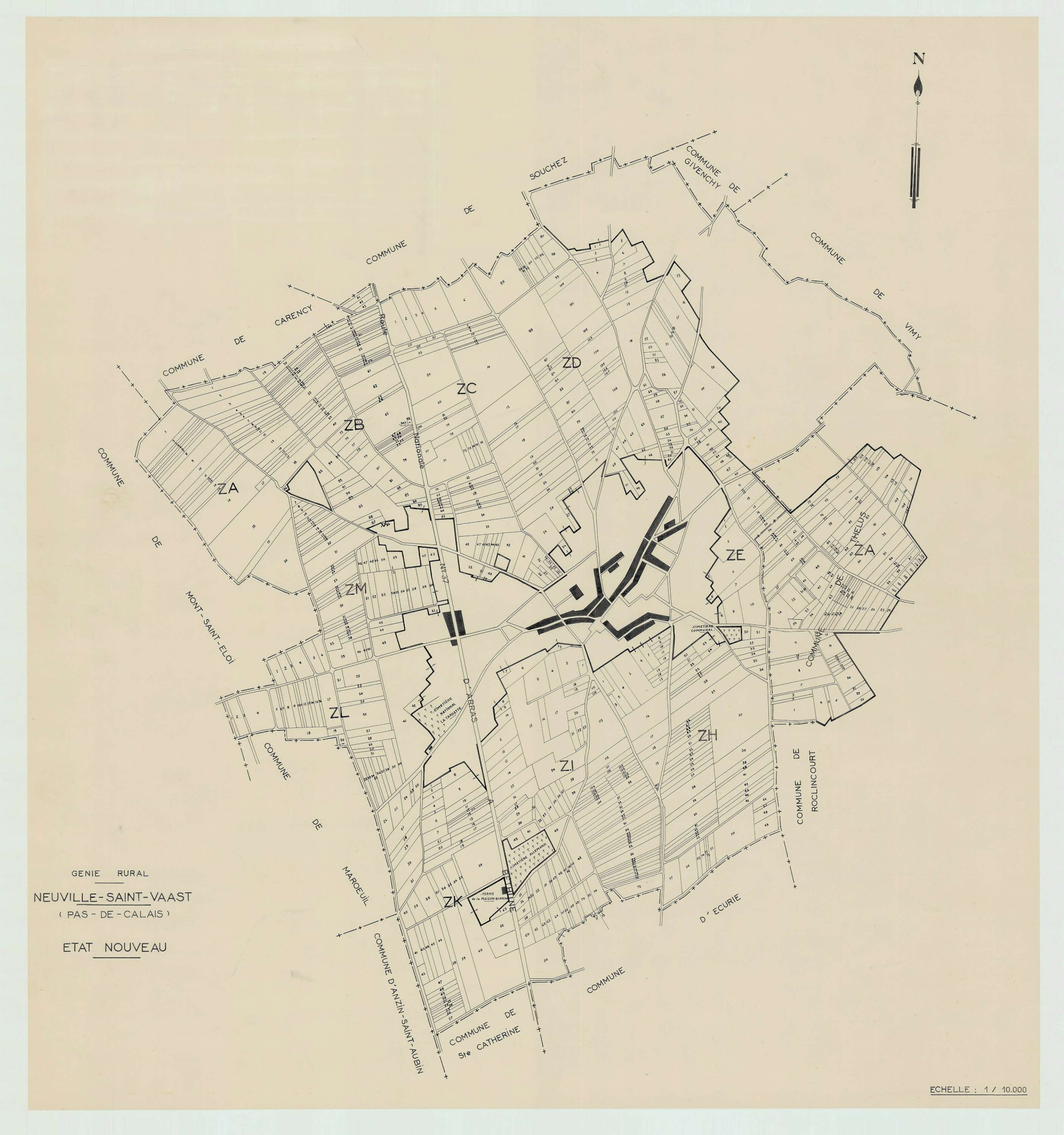 Neuville-Saint-Vaast - Plan cadastral : tableau d'assemblage antérieur au remembrement.