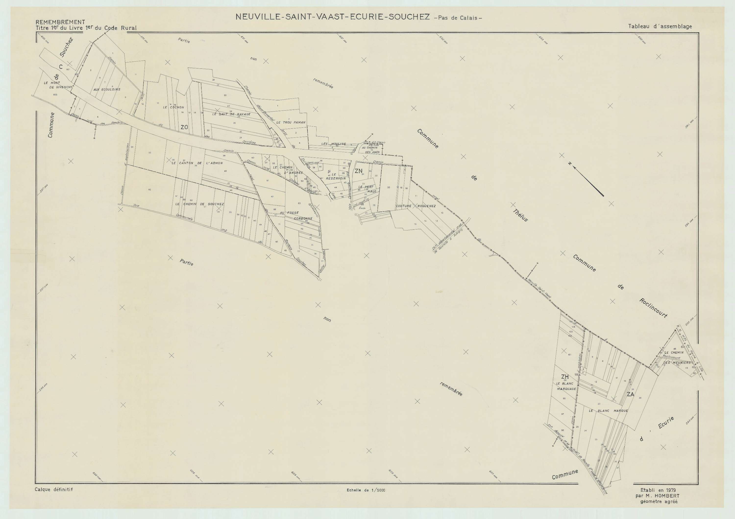 Neuville-Saint-Vaast - Plan cadastral : tableau d'assemblage postérieur au remembrement.