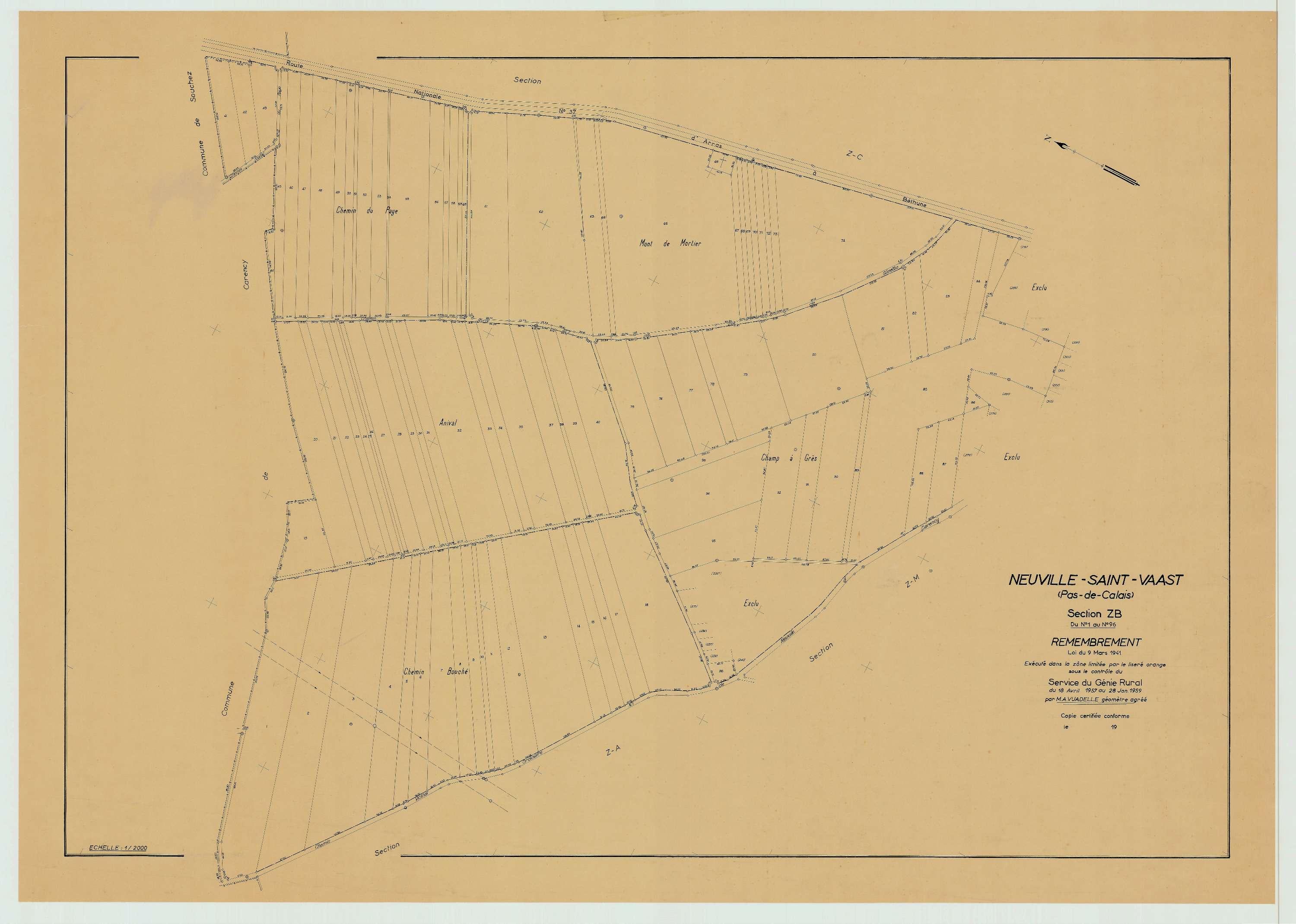 Neuville-Saint-Vaast - Plan de remembrement : section ZB.