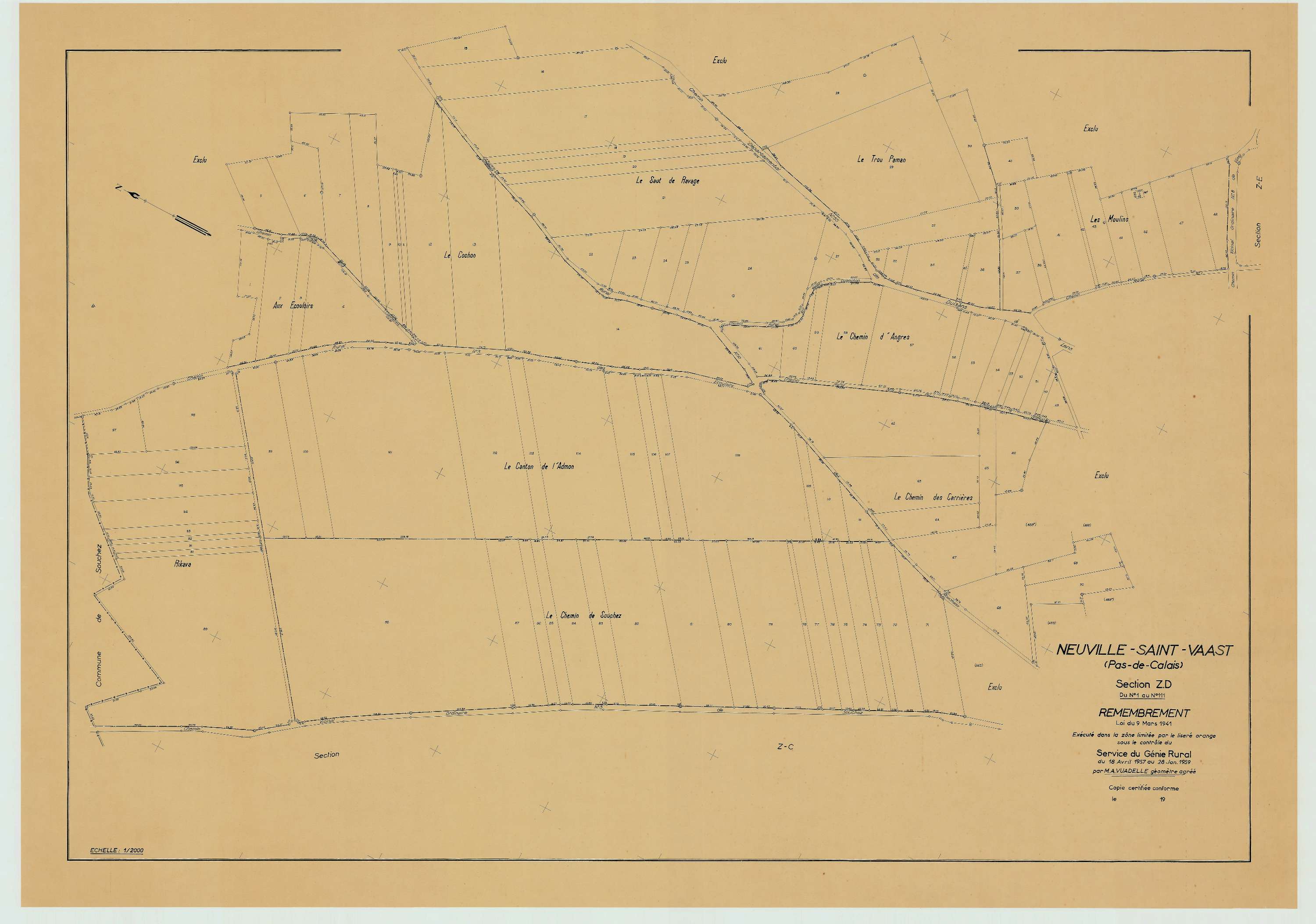 Neuville-Saint-Vaast - Plan de remembrement : section ZD.