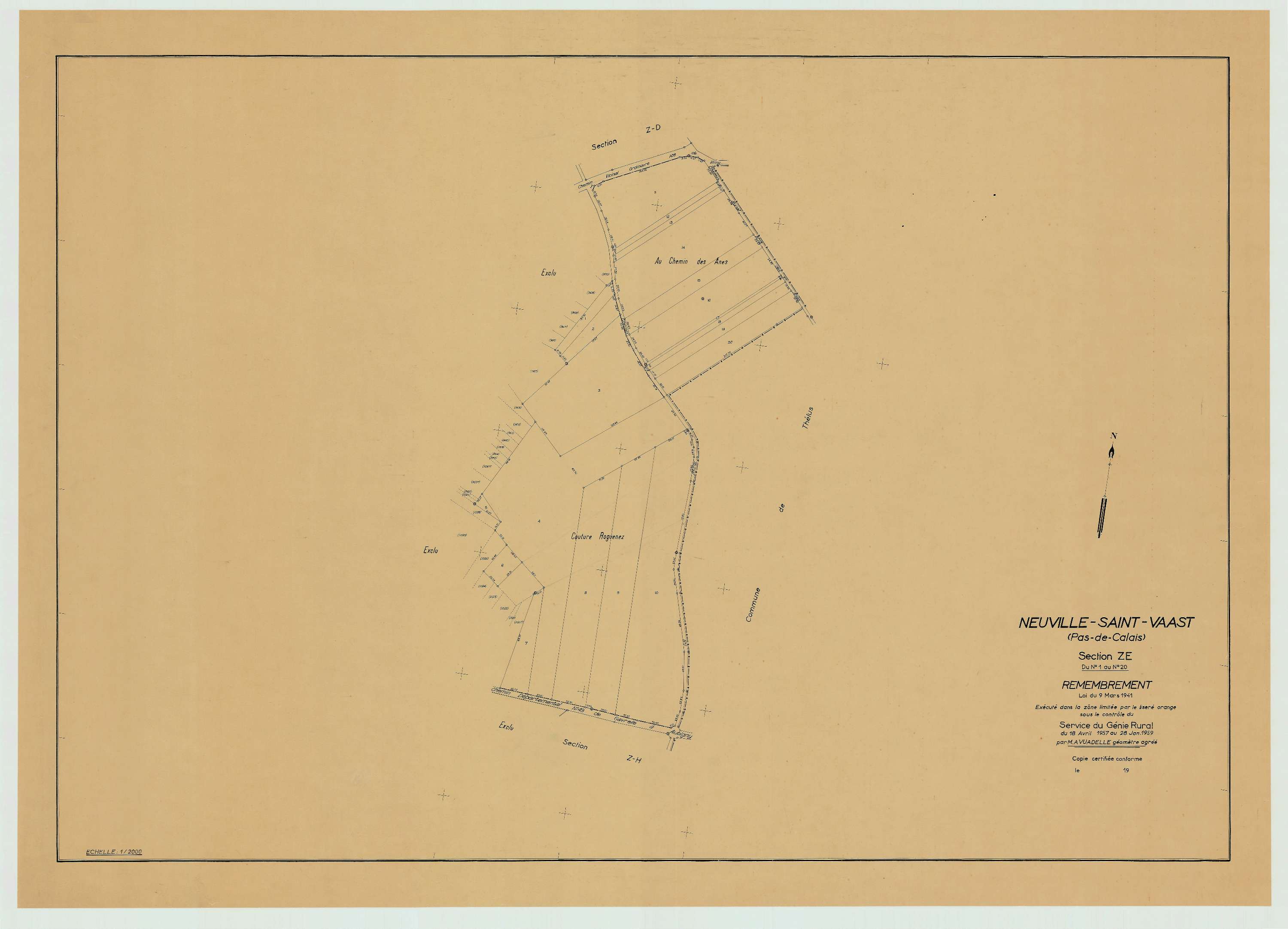 Neuville-Saint-Vaast - Plan de remembrement : section ZE.
