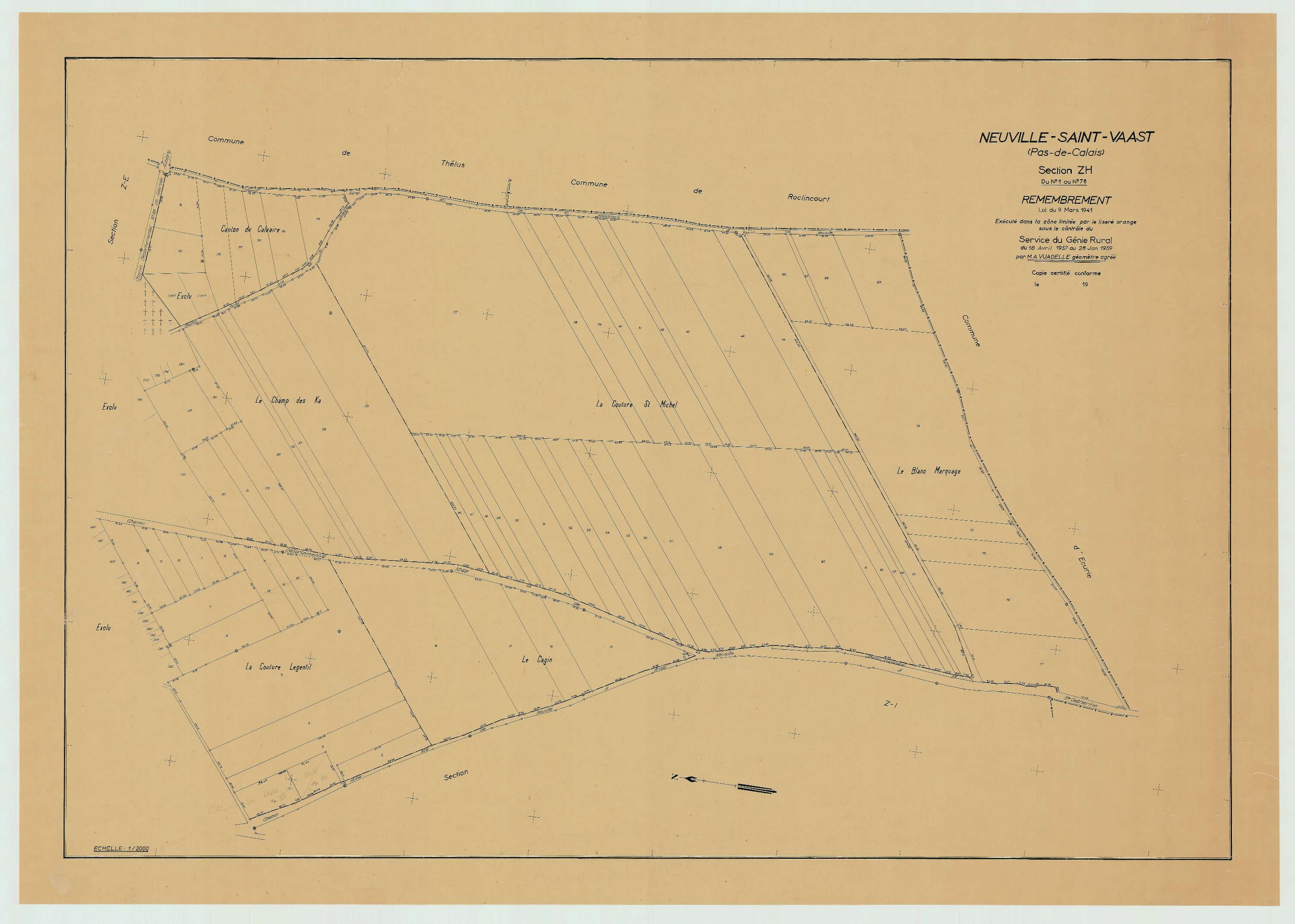 Neuville-Saint-Vaast - Plan de remembrement : section ZH.