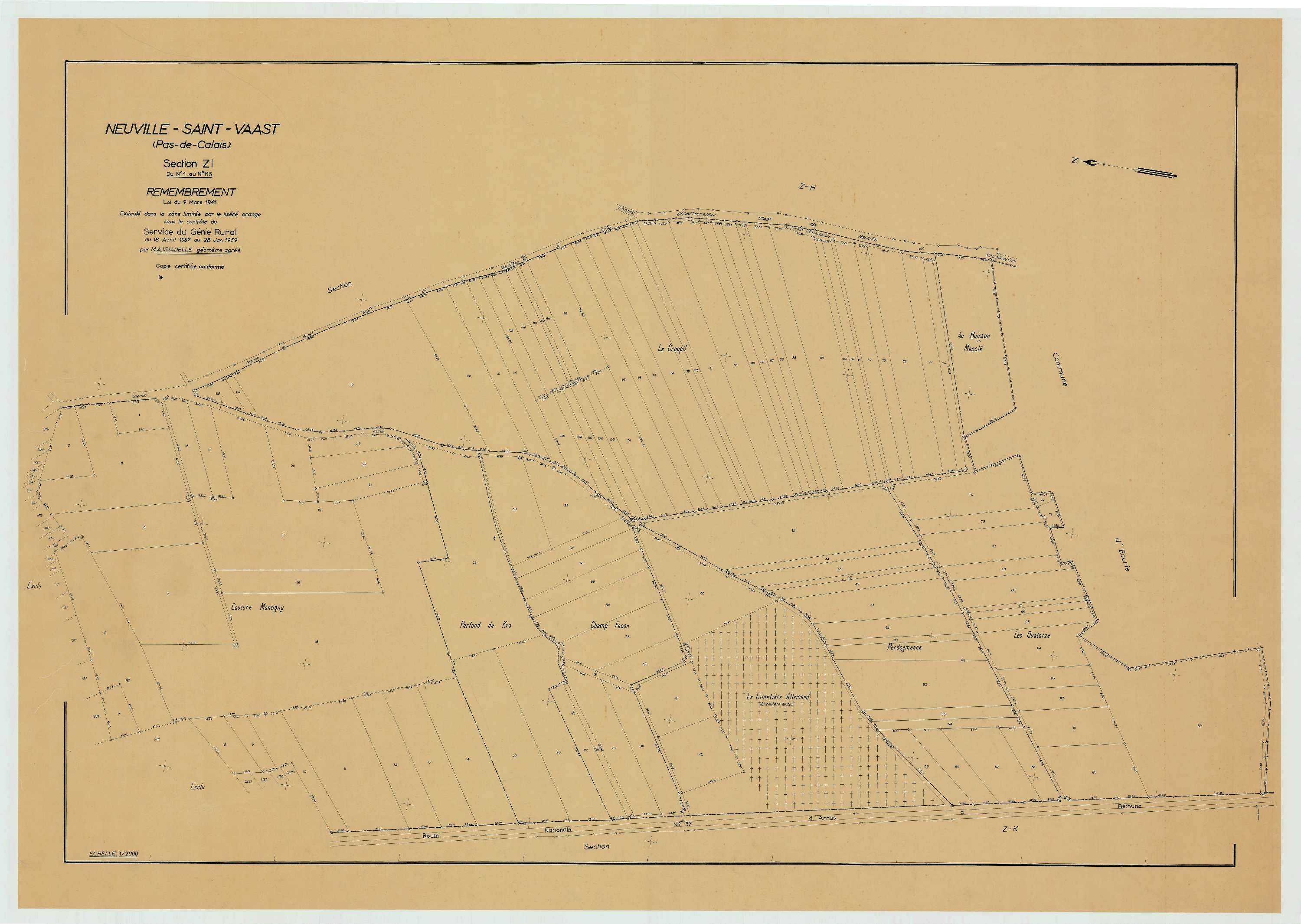 Neuville-Saint-Vaast - Plan de remembrement : section ZI.