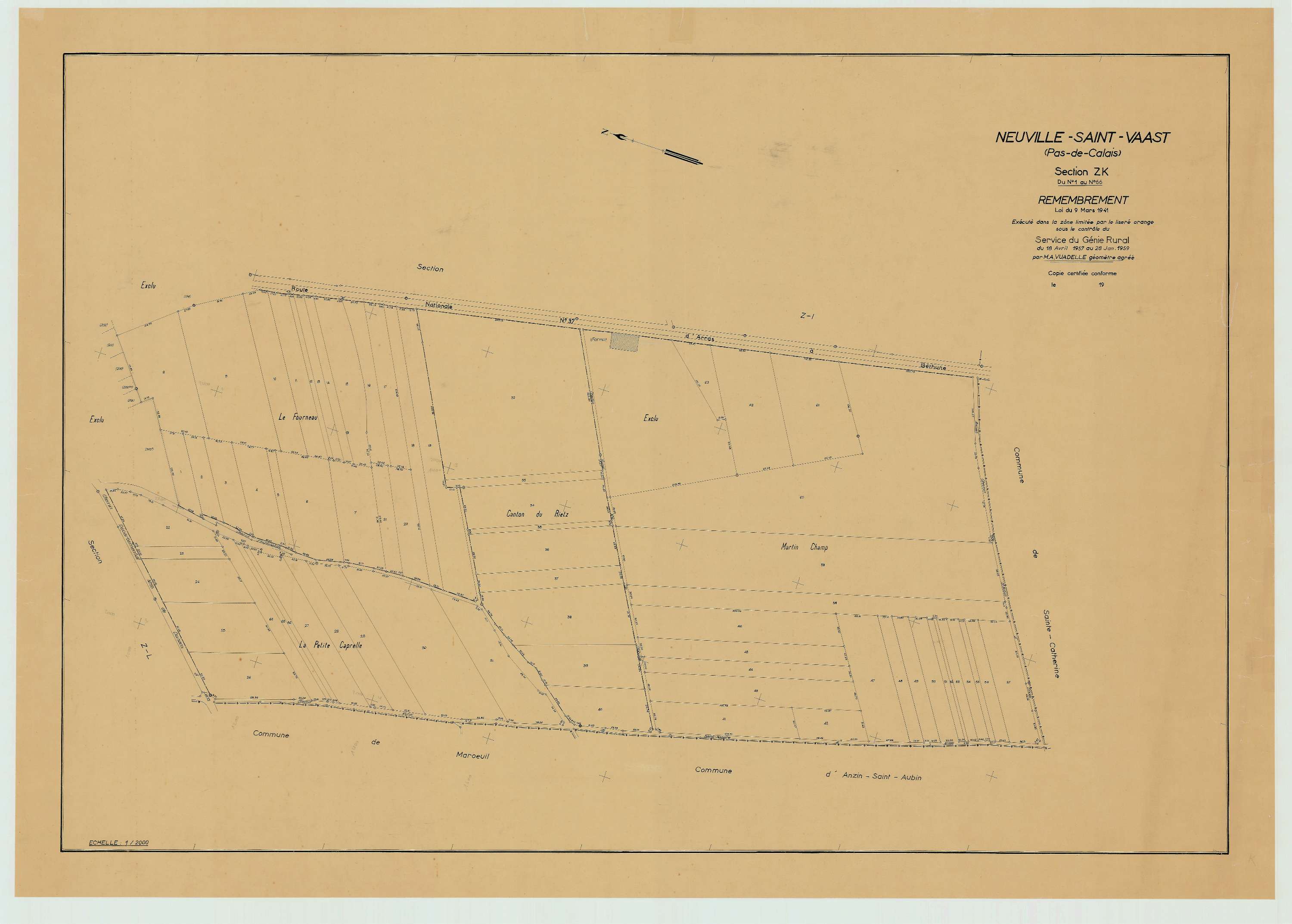 Neuville-Saint-Vaast - Plan de remembrement : section ZK.