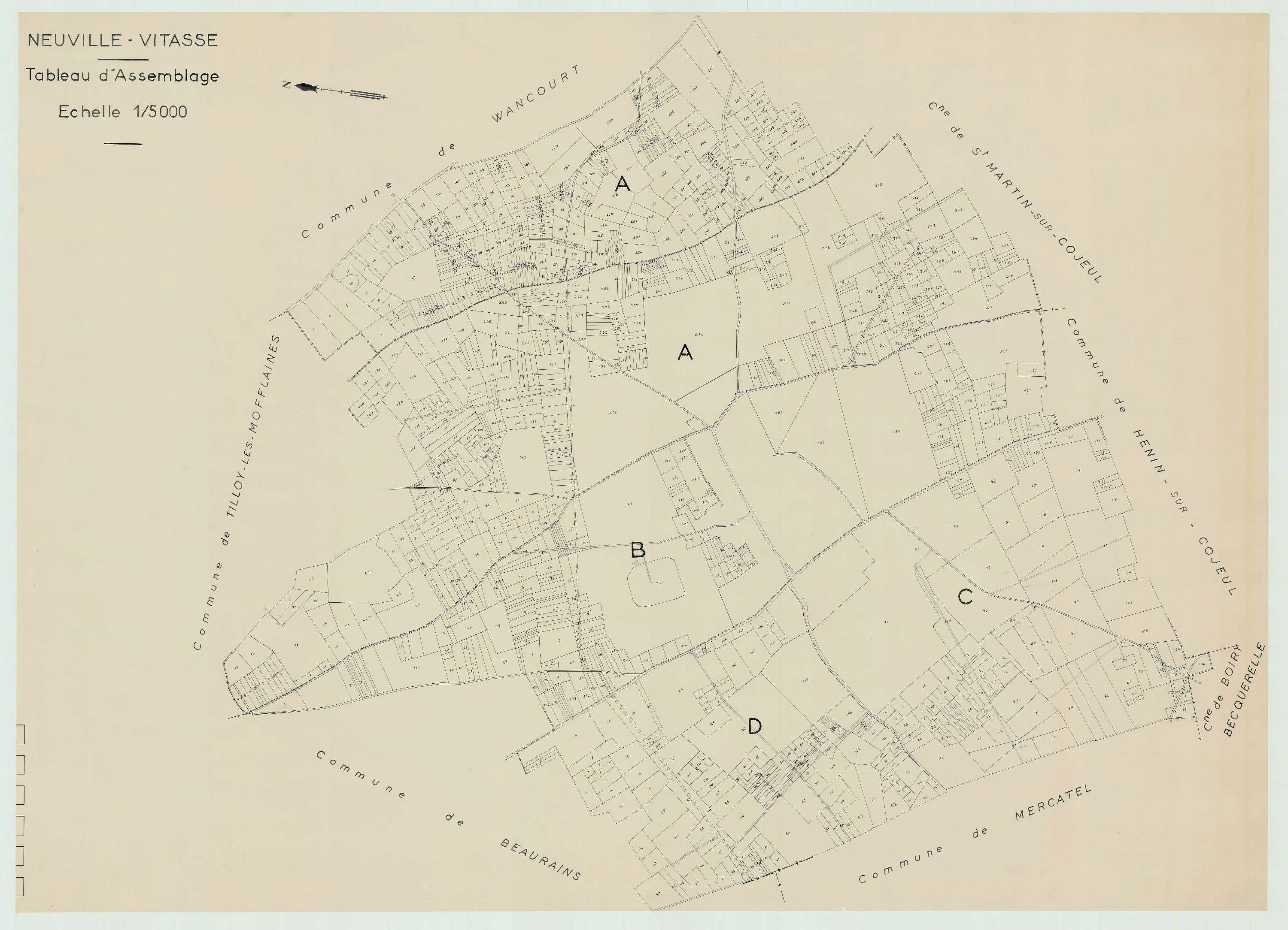 Neuville-Vitasse - Plan cadastral : tableau d'assemblage antérieur au remembrement.