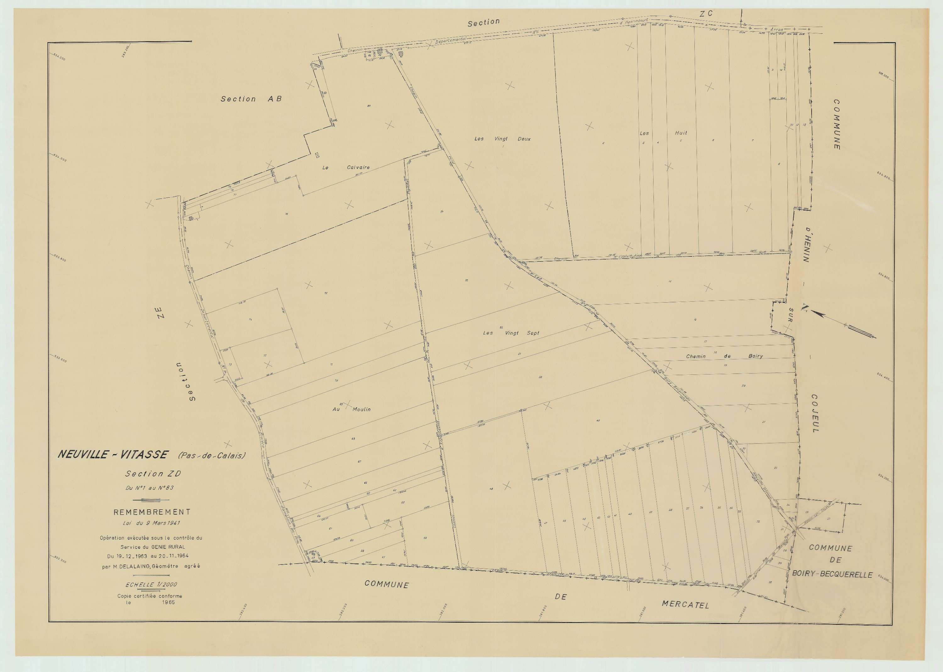 Neuville-Vitasse - Plan de remembrement : section ZD.
