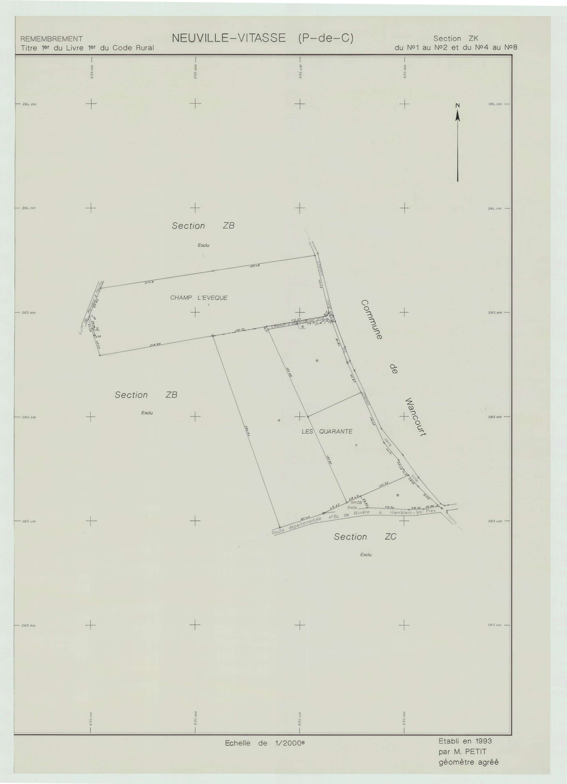 Neuville-Vitasse - Plan de remembrement : section ZK.