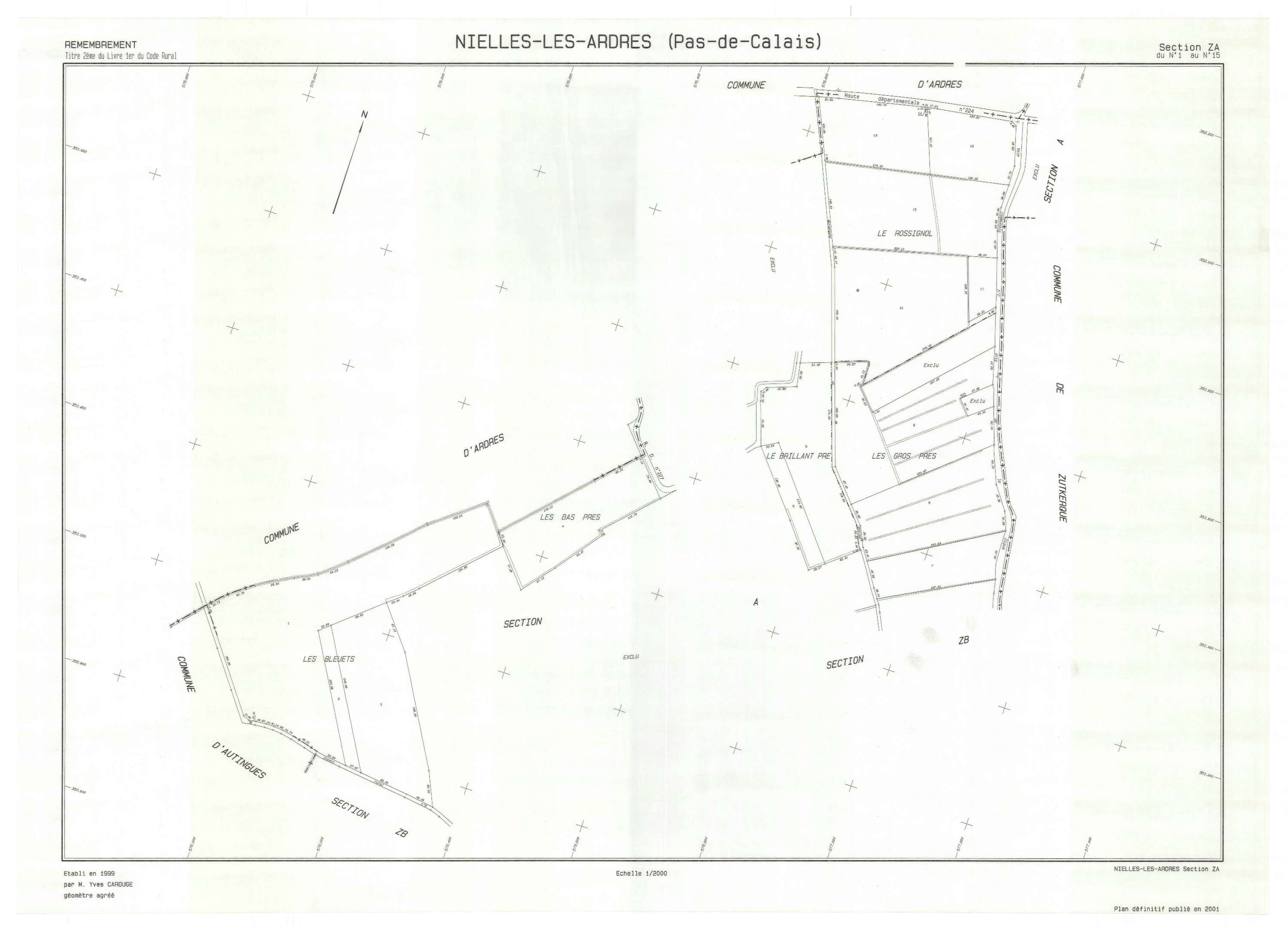 Nielles-lès-Ardres - Plan de remembrement : section ZA.