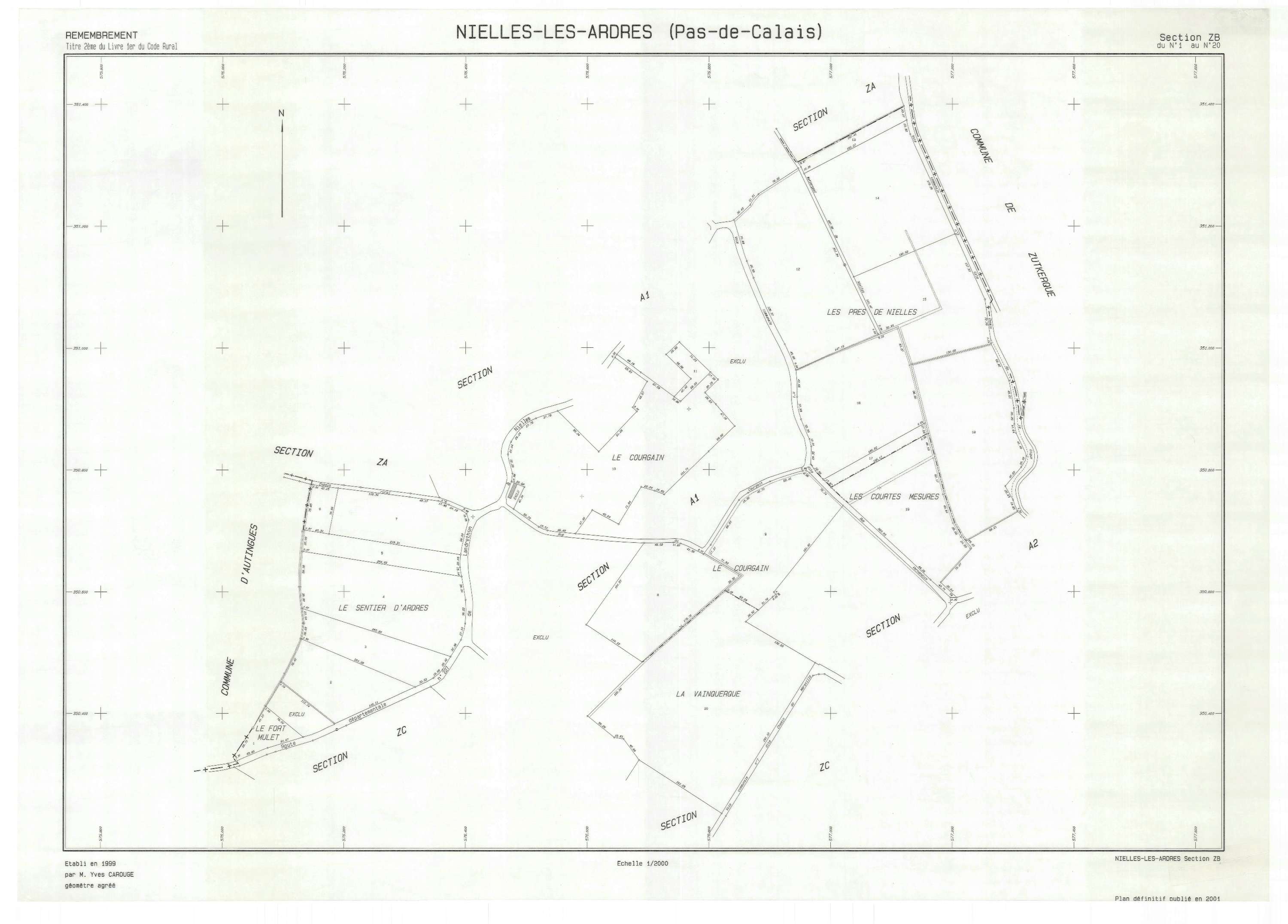 Nielles-lès-Ardres - Plan de remembrement : section ZB.