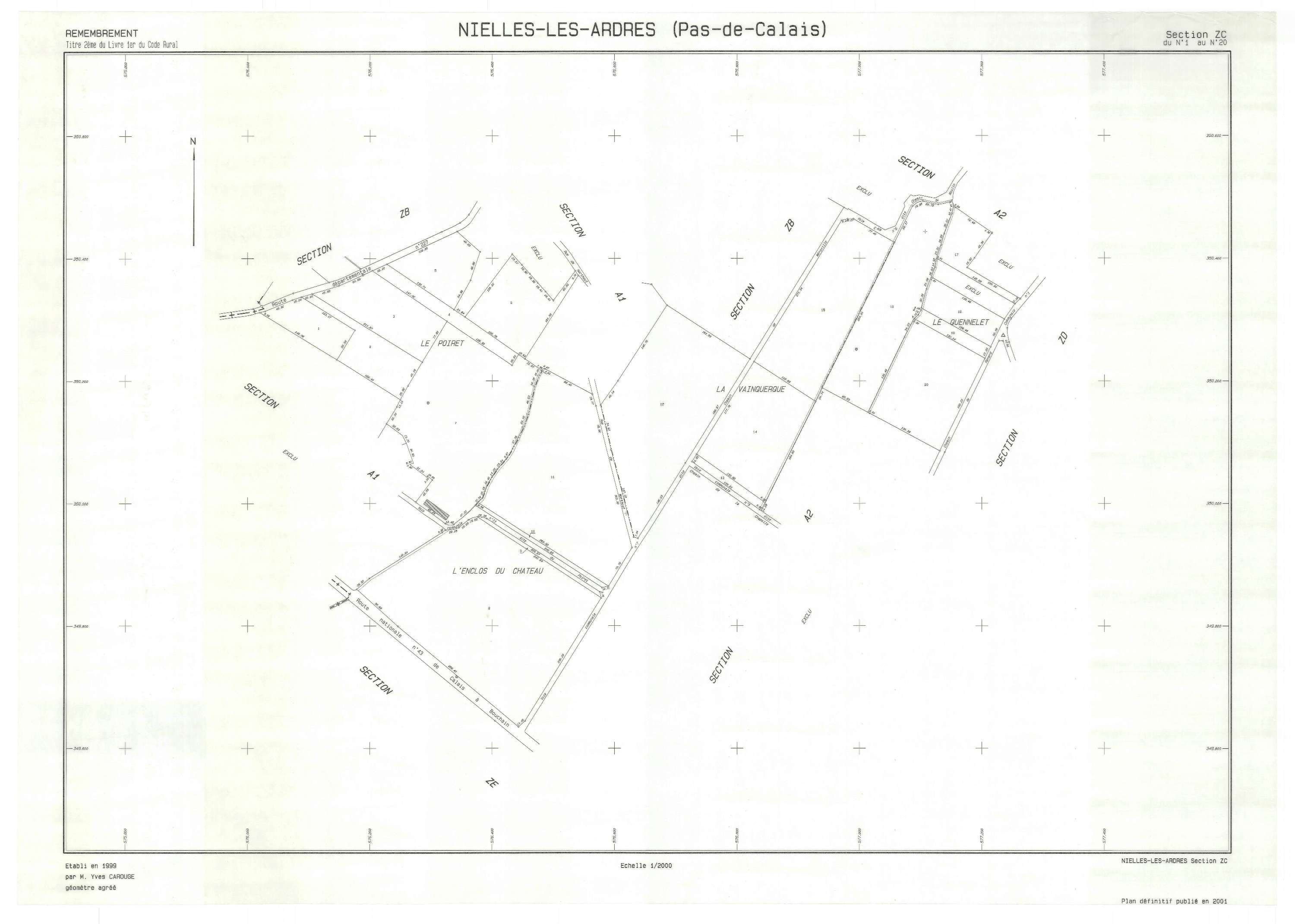 Nielles-lès-Ardres - Plan de remembrement : section ZC.