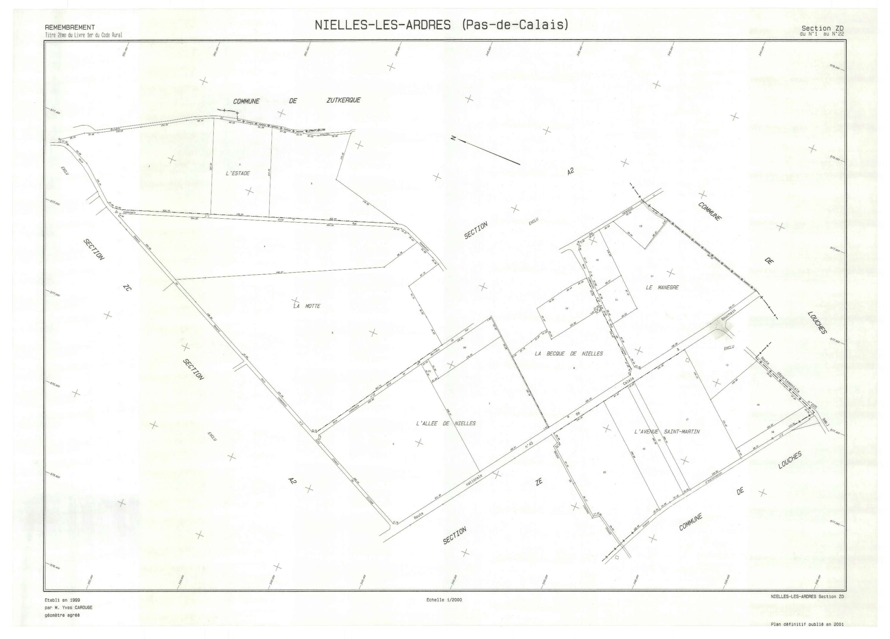 Nielles-lès-Ardres - Plan de remembrement : section ZD.
