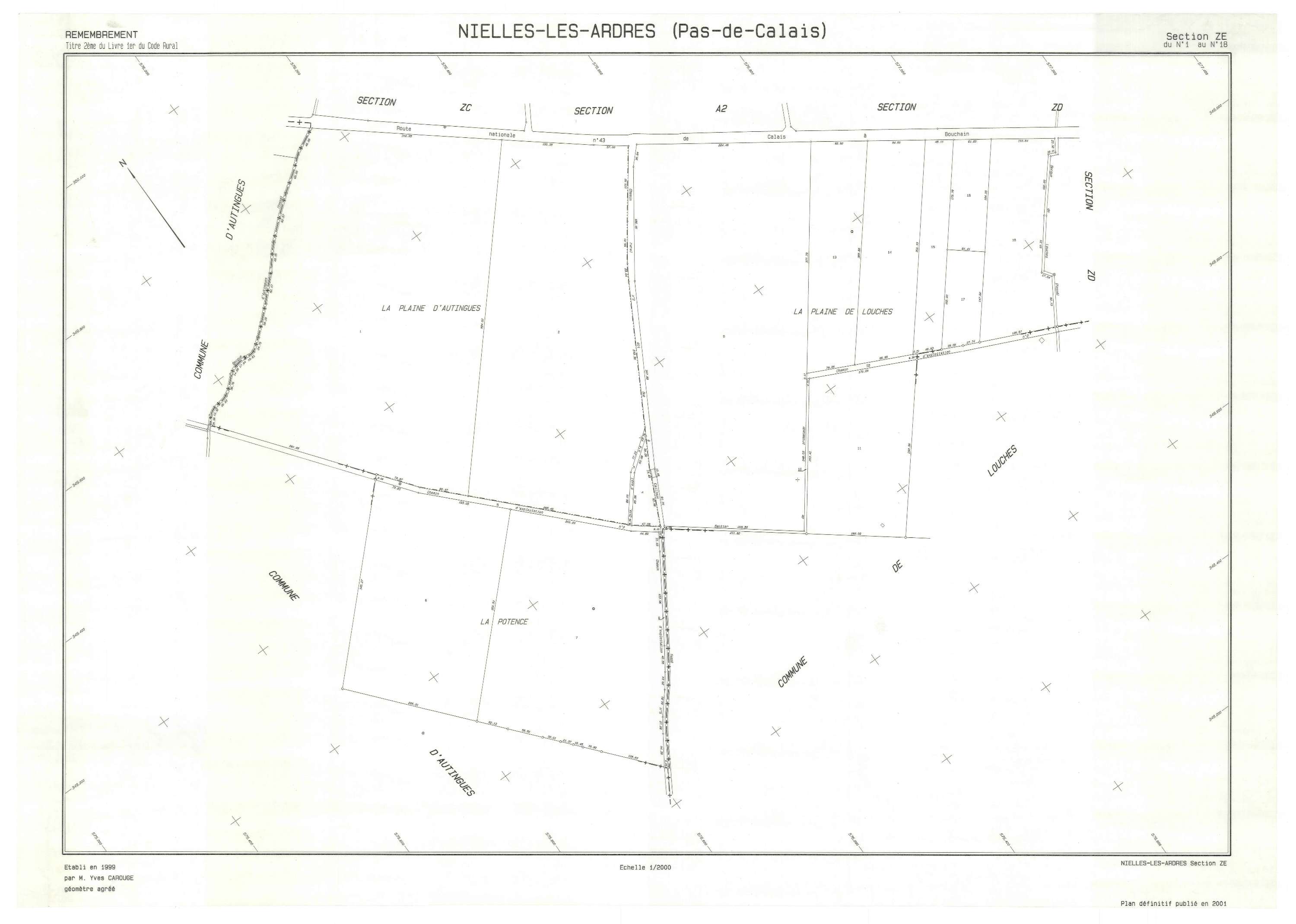Nielles-lès-Ardres - Plan de remembrement : section ZE.