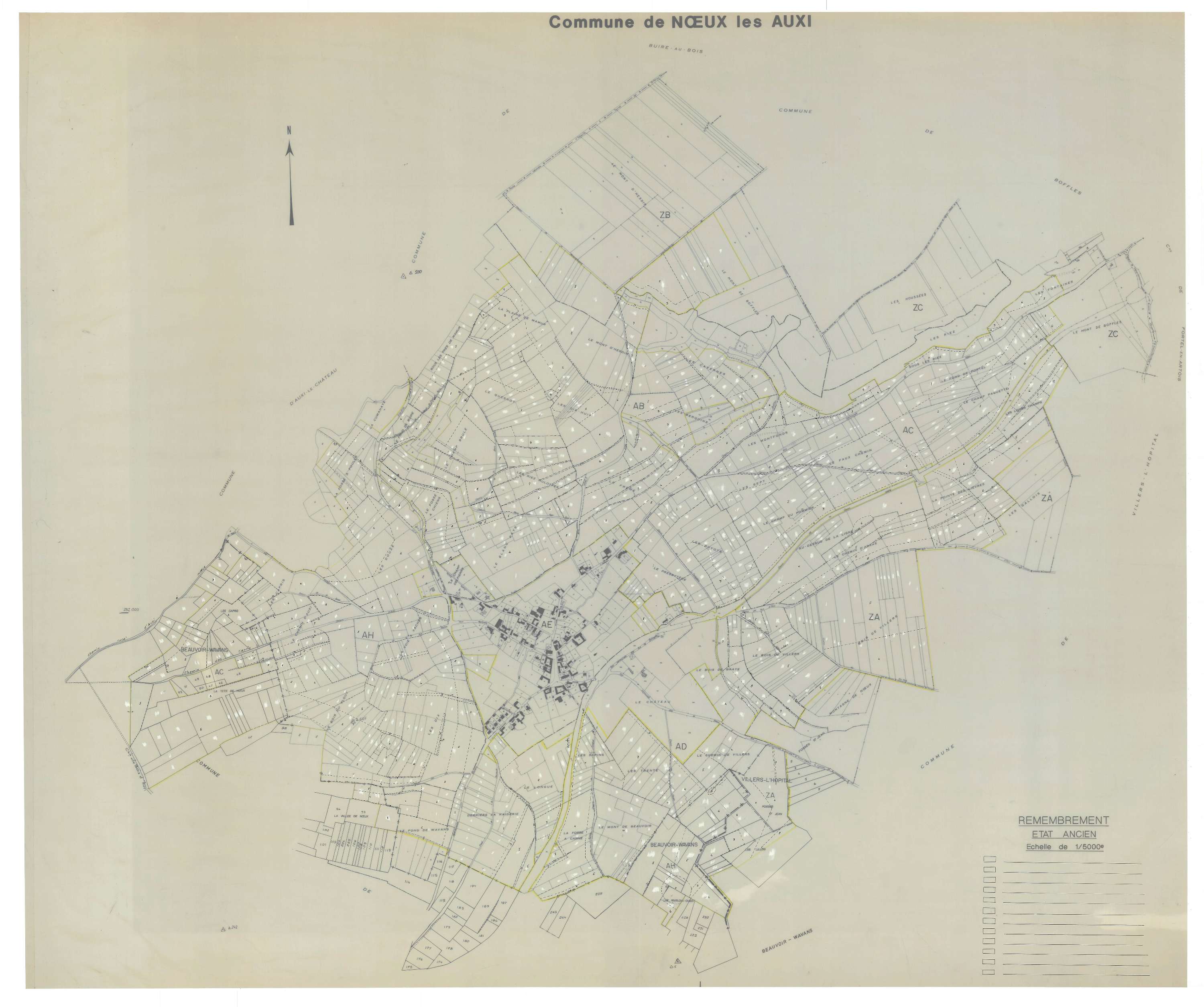 Nœux-lès-Auxi - Plan cadastral : tableau d'assemblage antérieur au remembrement.