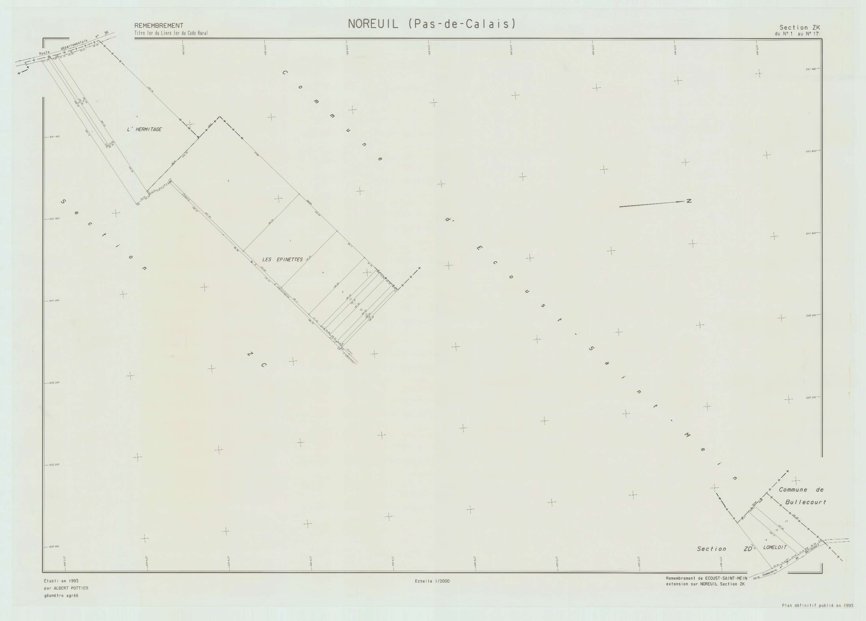 Noreuil - Plan de remembrement : section ZK.