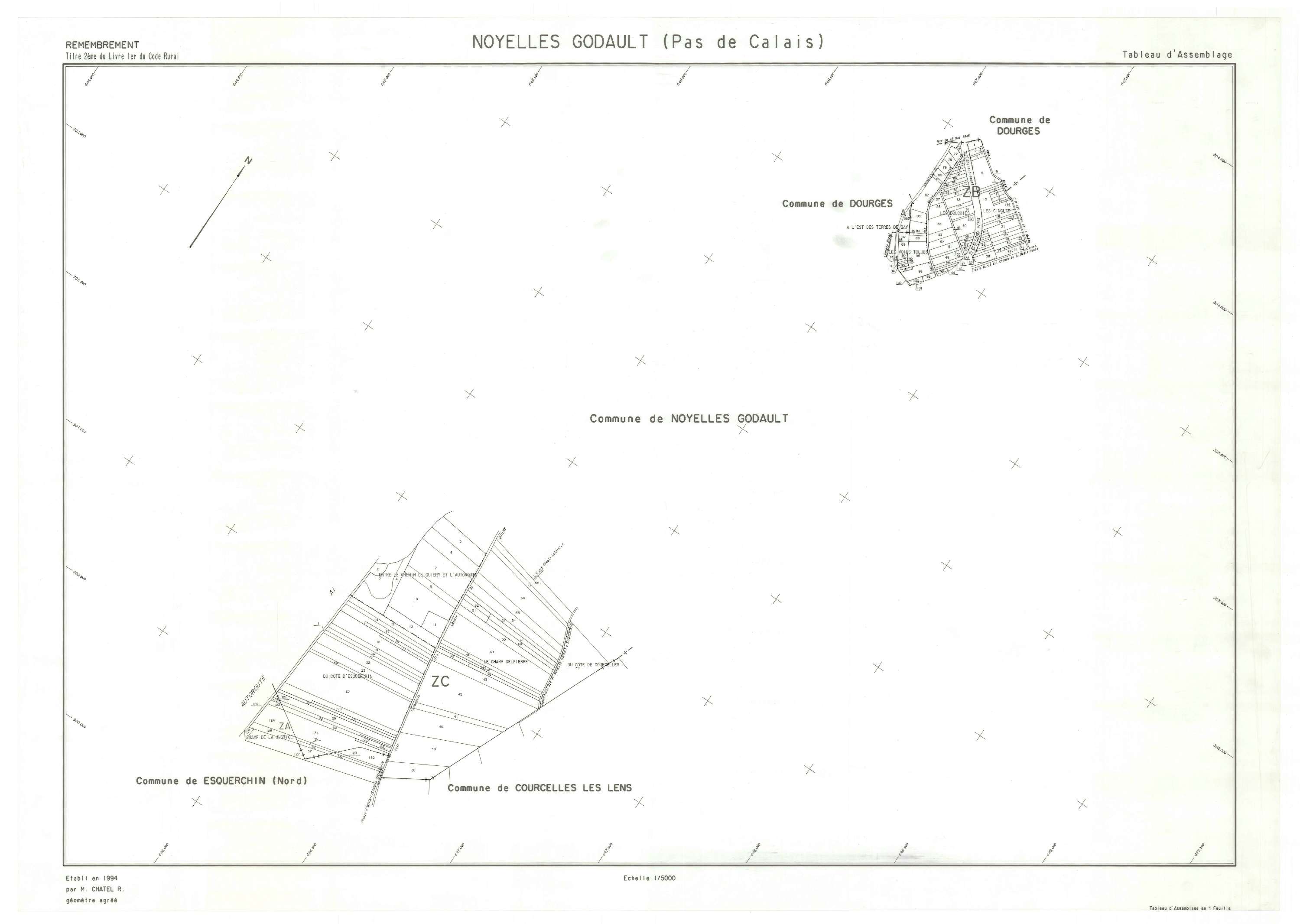 Noyelles-Godault - Plan cadastral : tableau d'assemblage postérieur au remembrement.
