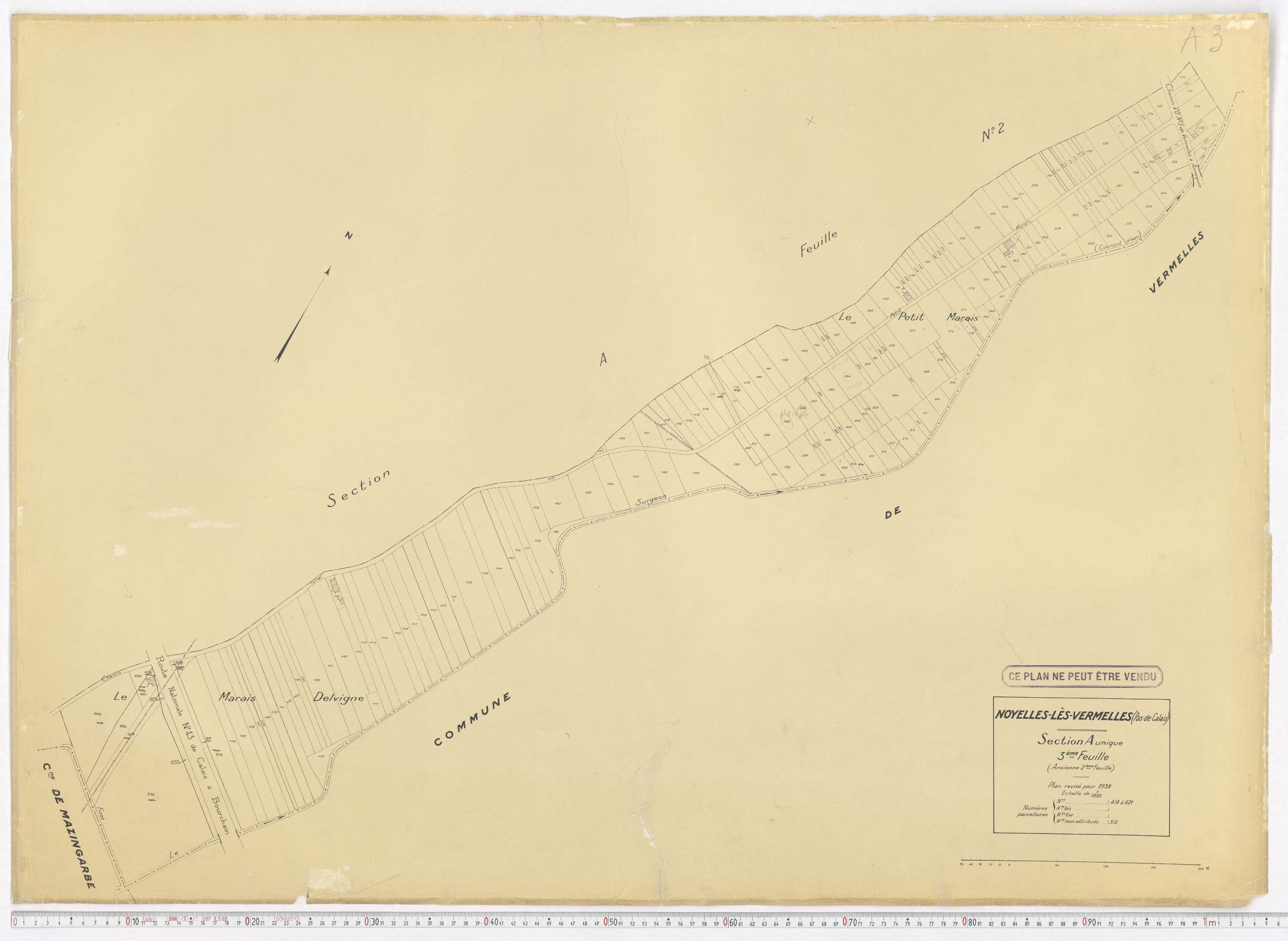 Noyelles-lès-Vermelles - Section A, feuille 3.