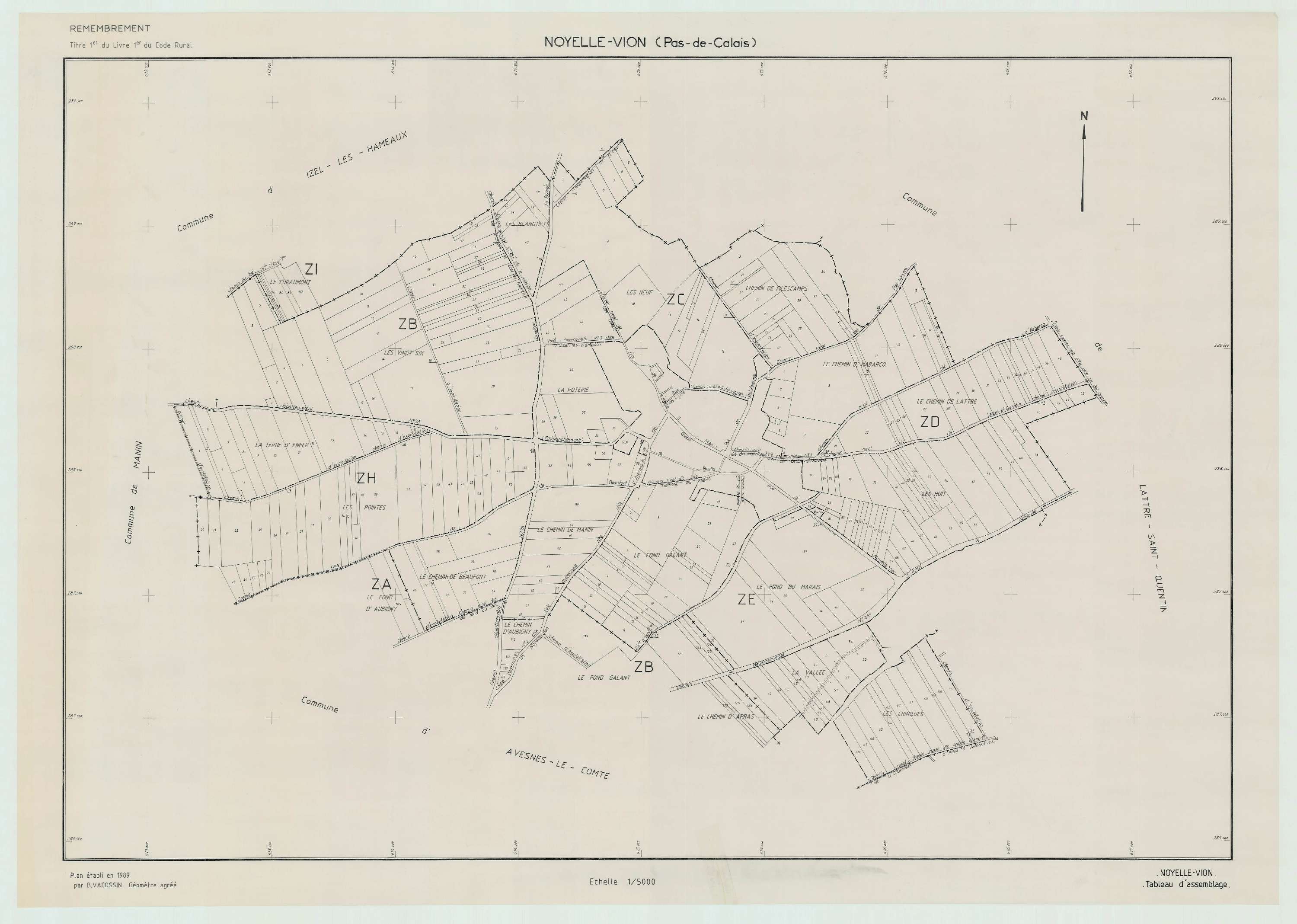 Noyelle-Vion - Plan cadastral : tableau d'assemblage postérieur au remembrement.