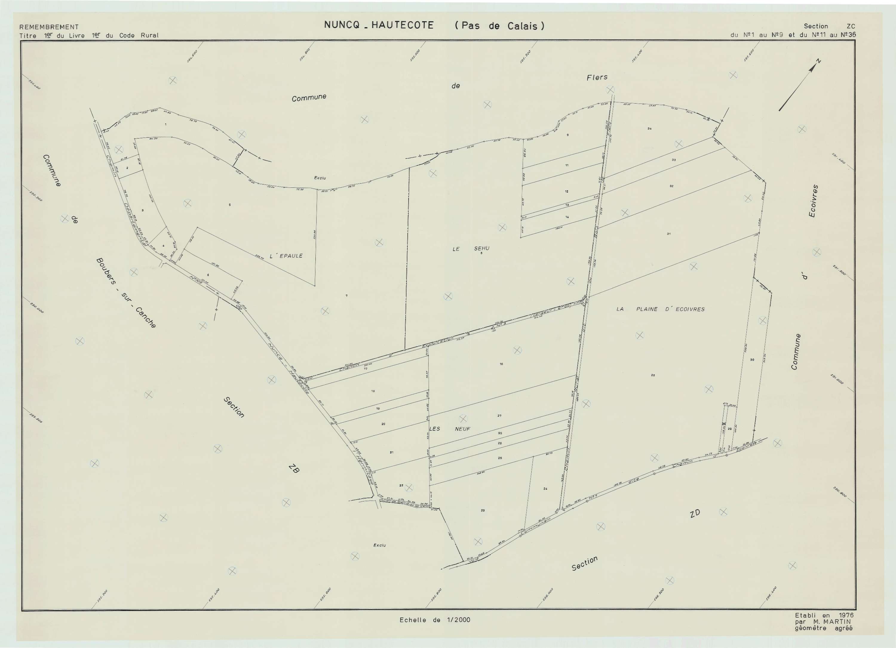 Nuncq-Hautecôte - Plan de remembrement : section ZC.