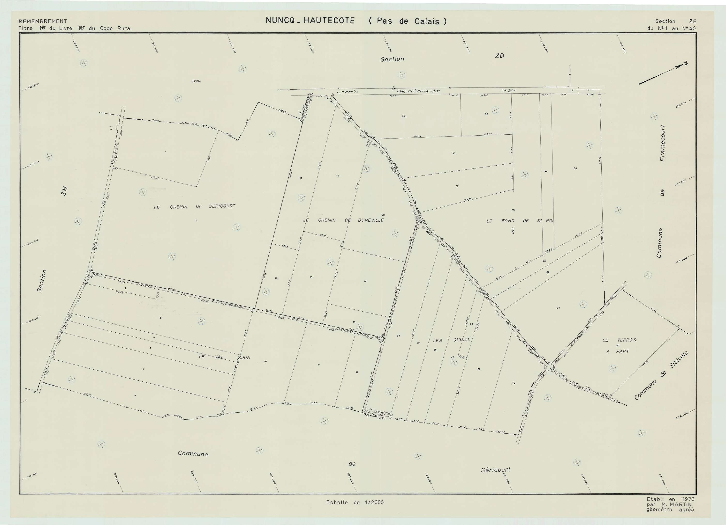 Nuncq-Hautecôte - Plan de remembrement : section ZE.
