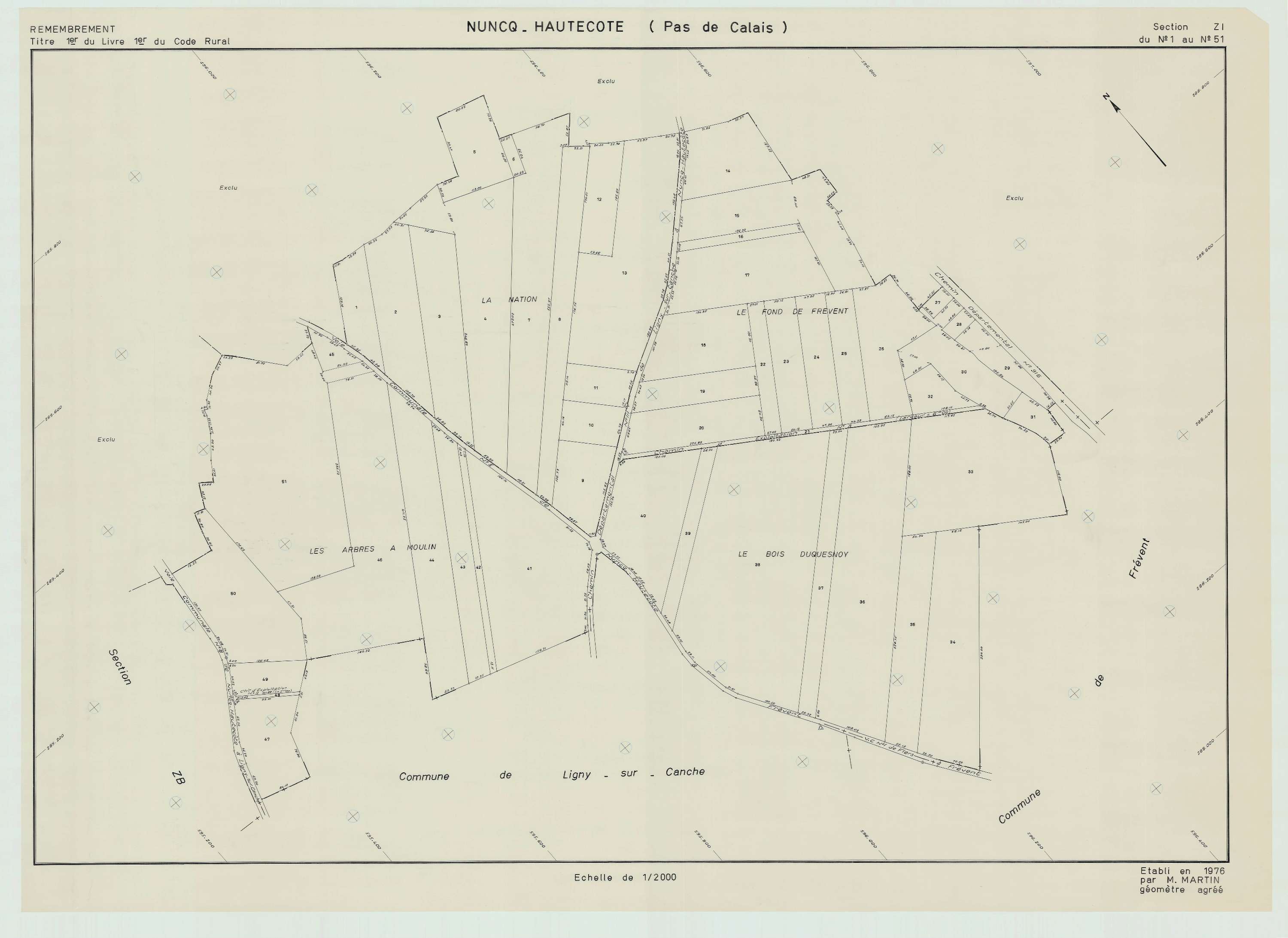 Nuncq-Hautecôte - Plan de remembrement : section ZI.
