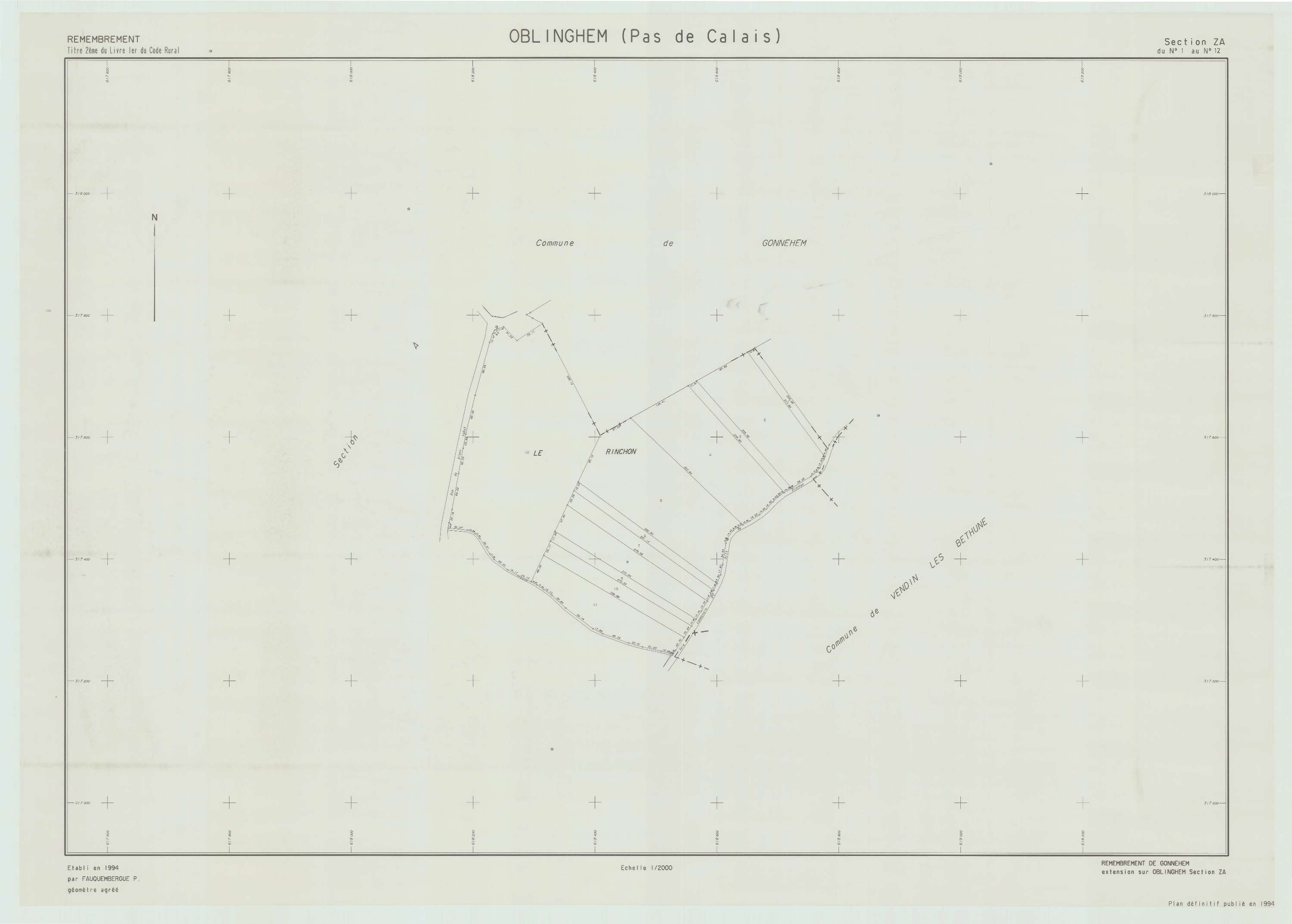 Oblinghem - Plan de remembrement : section ZA.