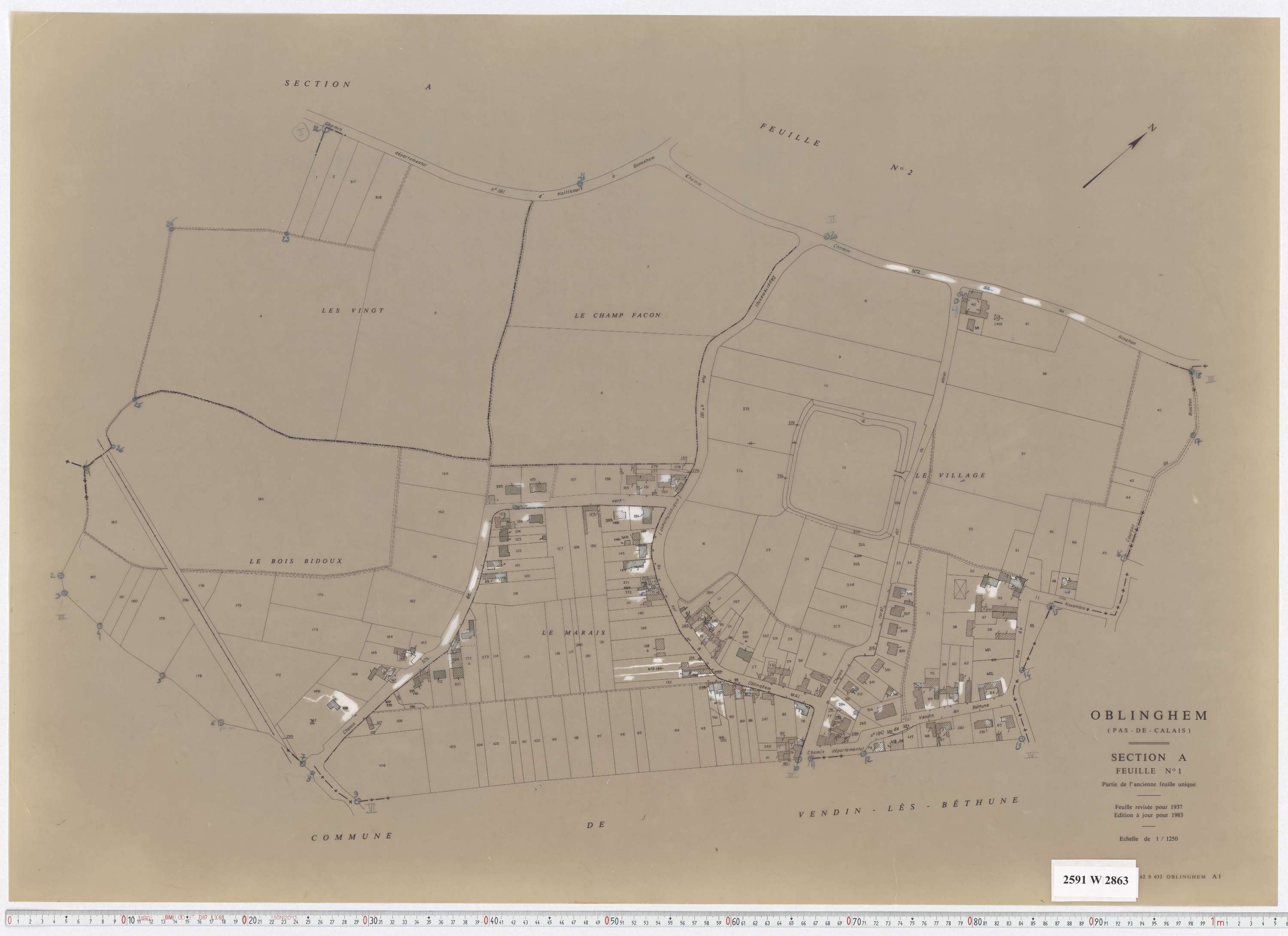 Oblinghem - Section A, feuille 1.