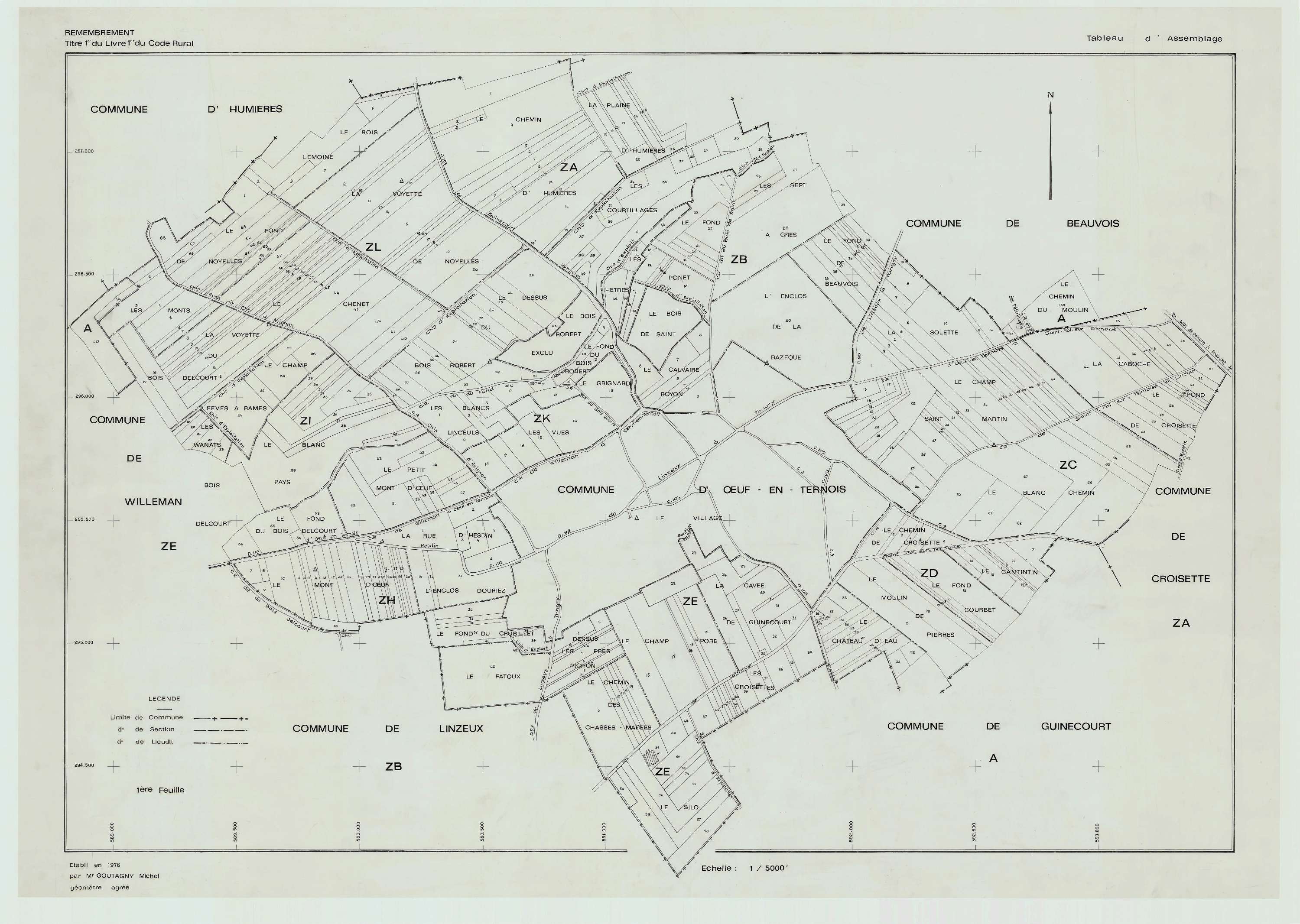 Œuf-en-Ternois - Plan cadastral : tableau d'assemblage postérieur au remembrement.