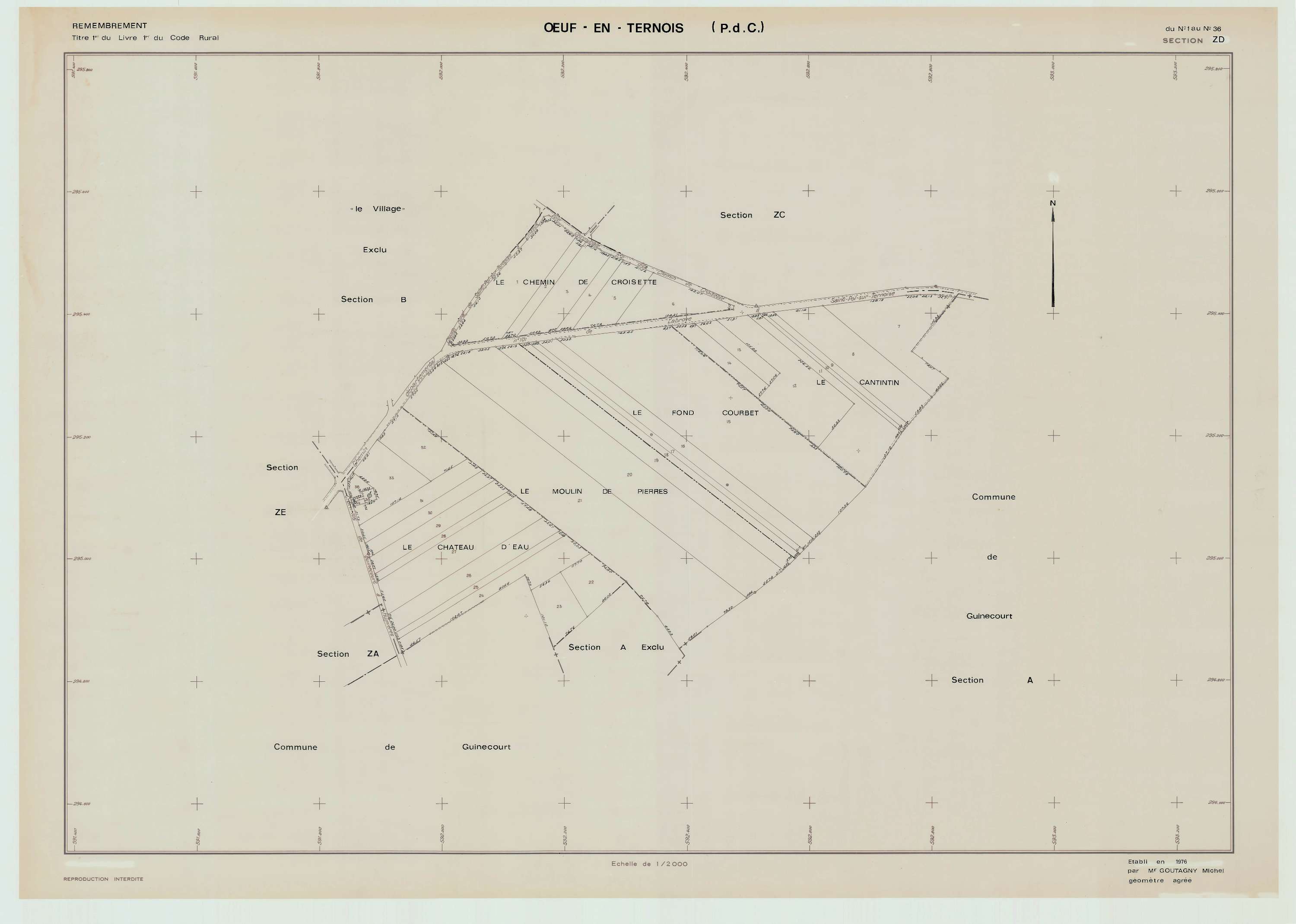 Œuf-en-Ternois - Plan de remembrement : section ZD.