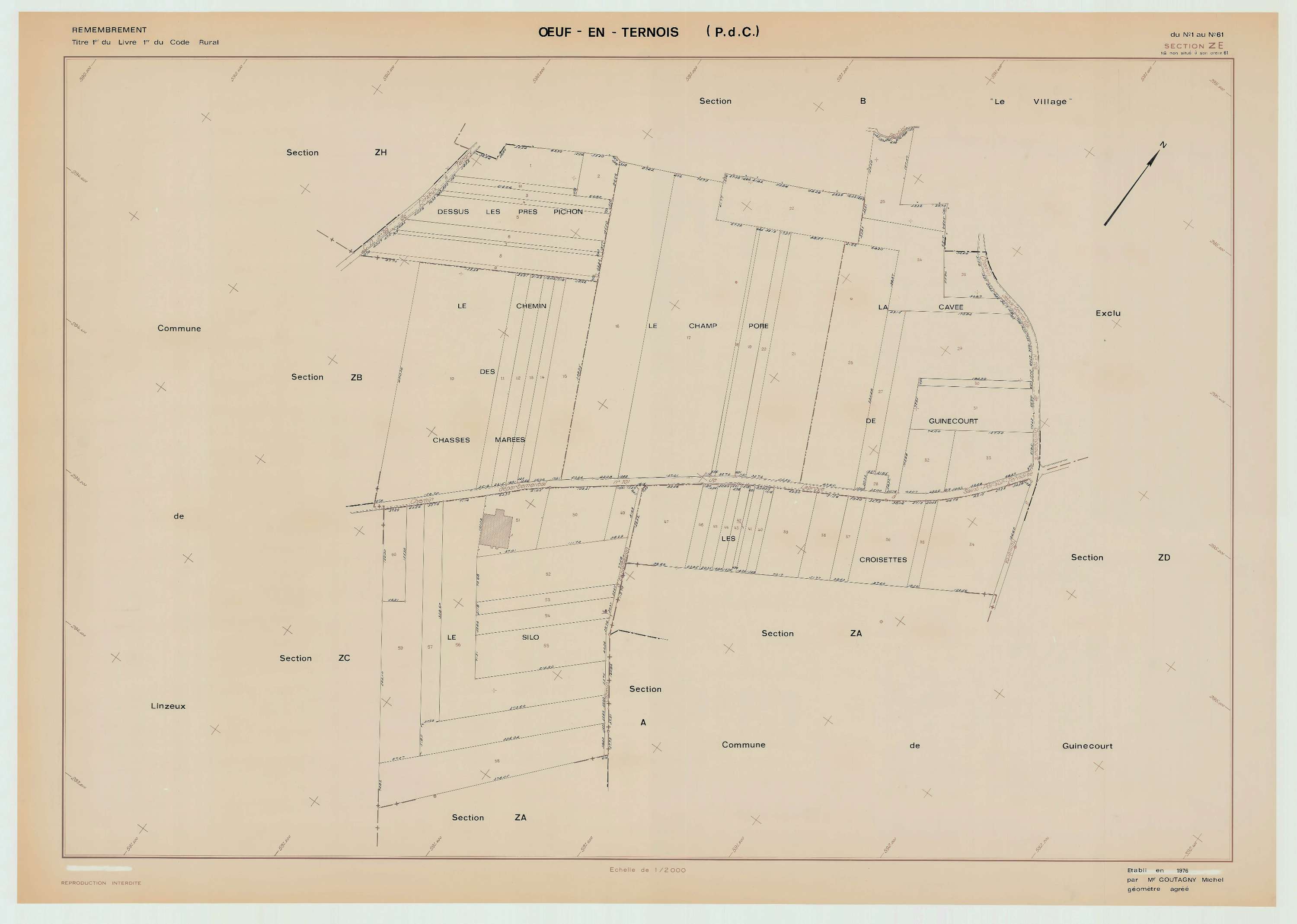 Œuf-en-Ternois - Plan de remembrement : section ZE.
