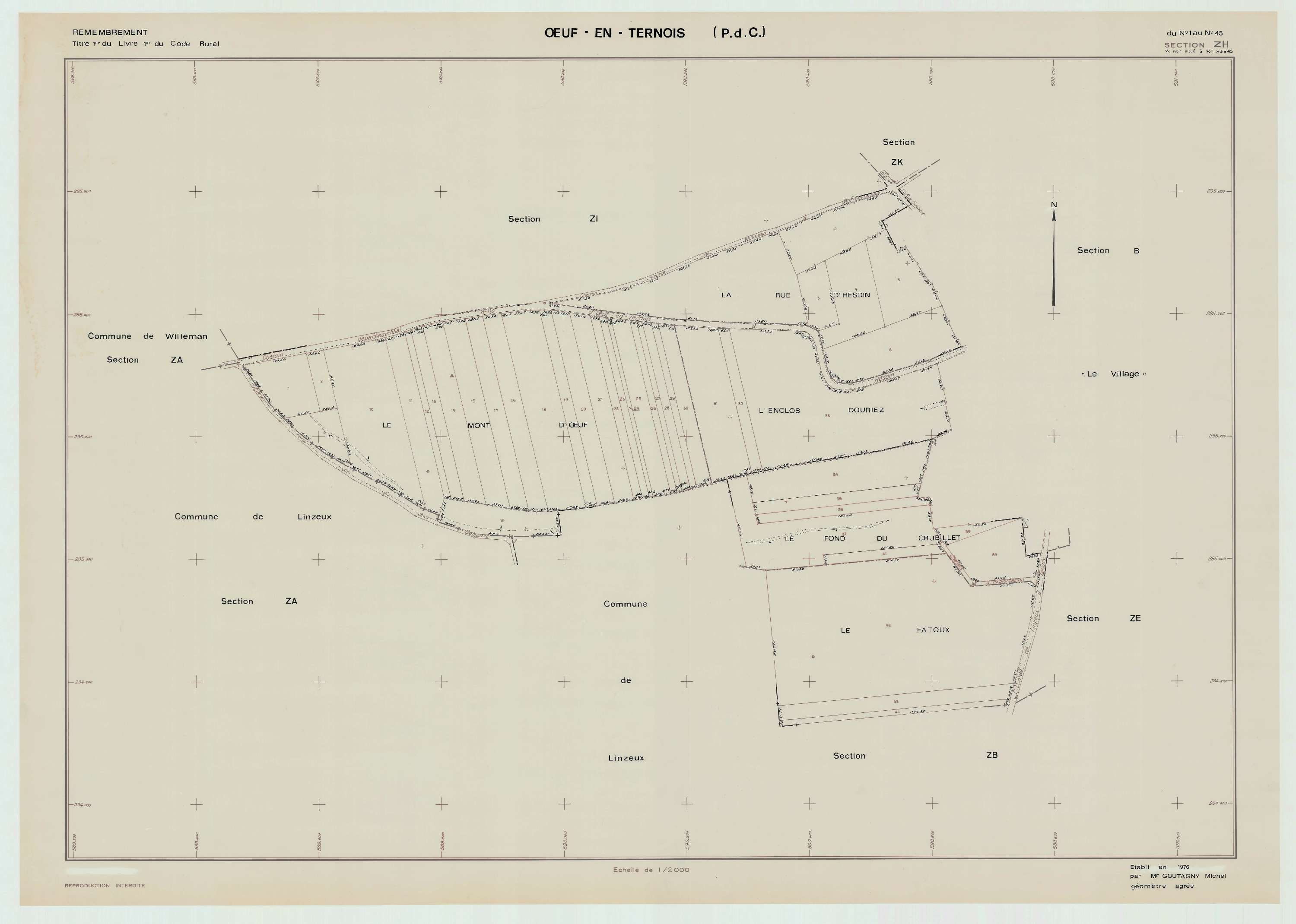 Œuf-en-Ternois - Plan de remembrement : section ZH.