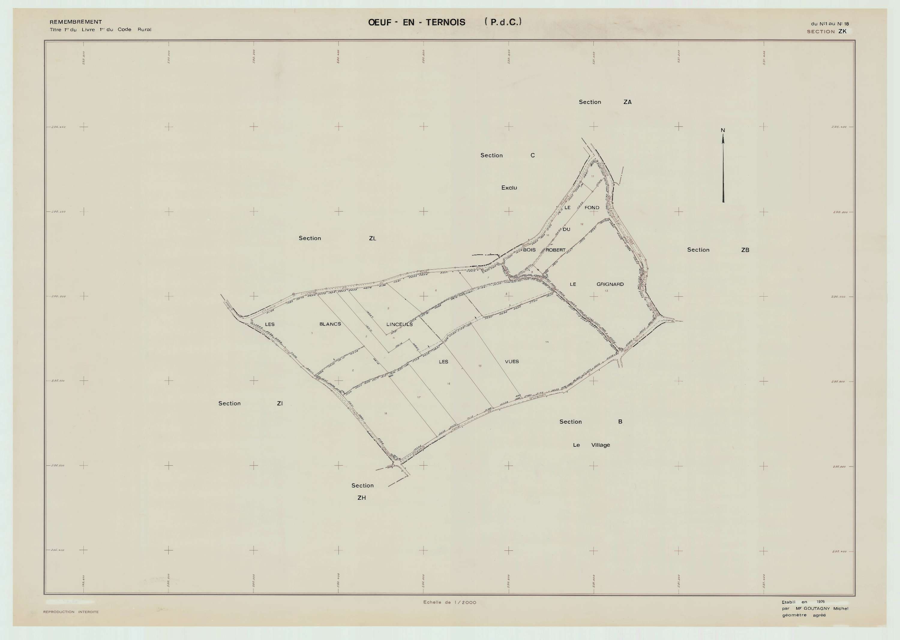 Œuf-en-Ternois - Plan de remembrement : section ZK.