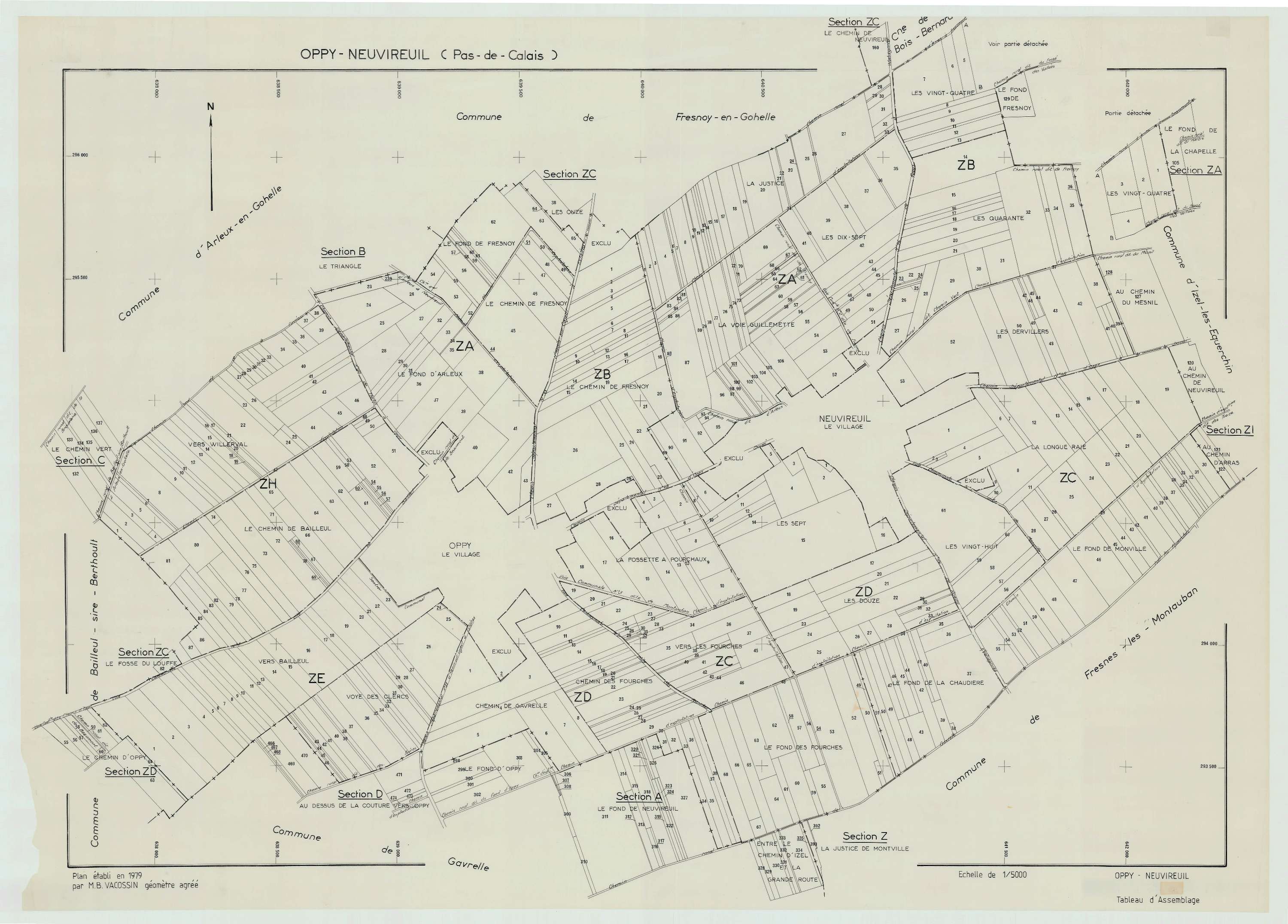 Oppy - Plan cadastral : tableau d'assemblage postérieur au remembrement.