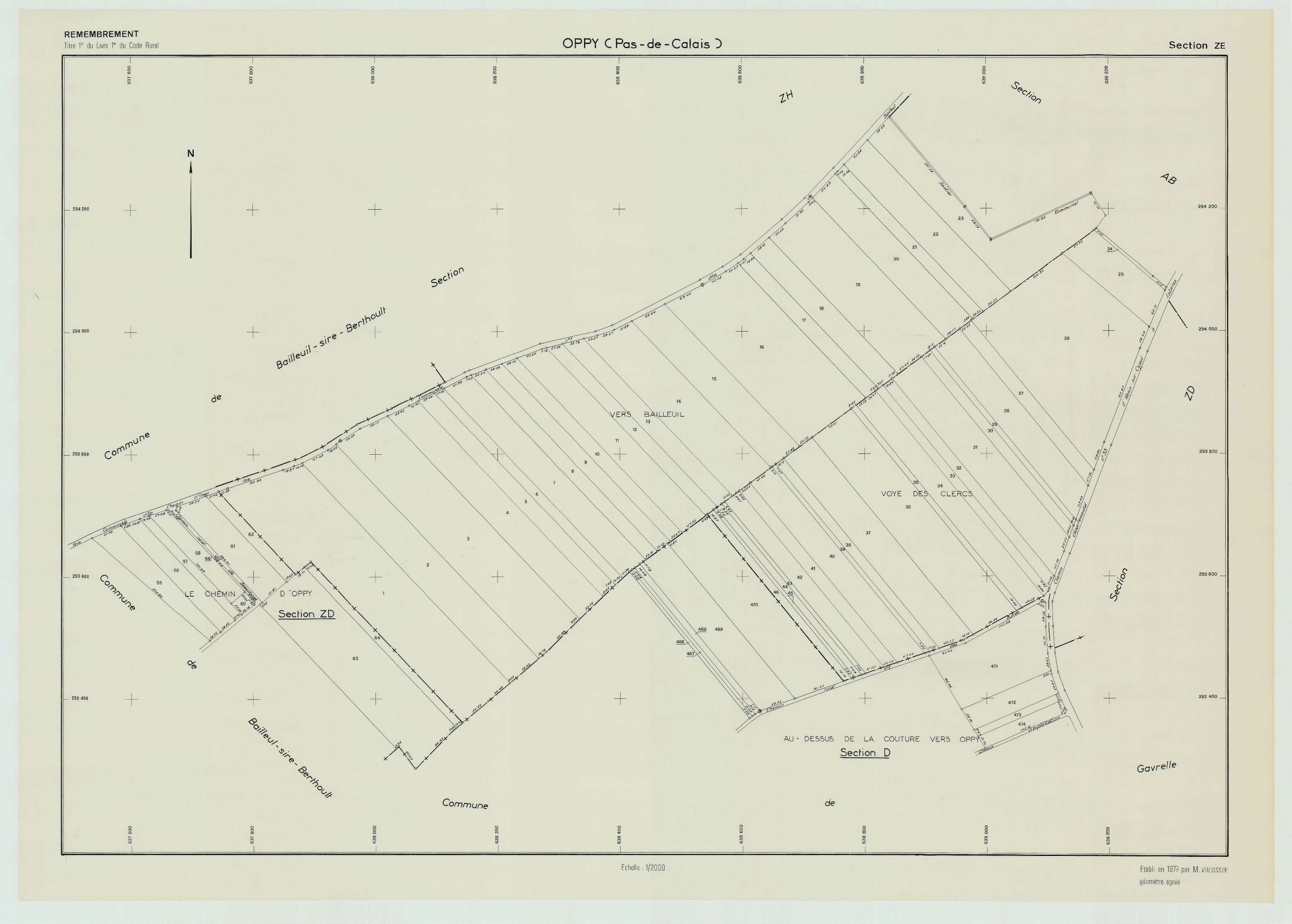 Oppy - Plan de remembrement : section ZE.