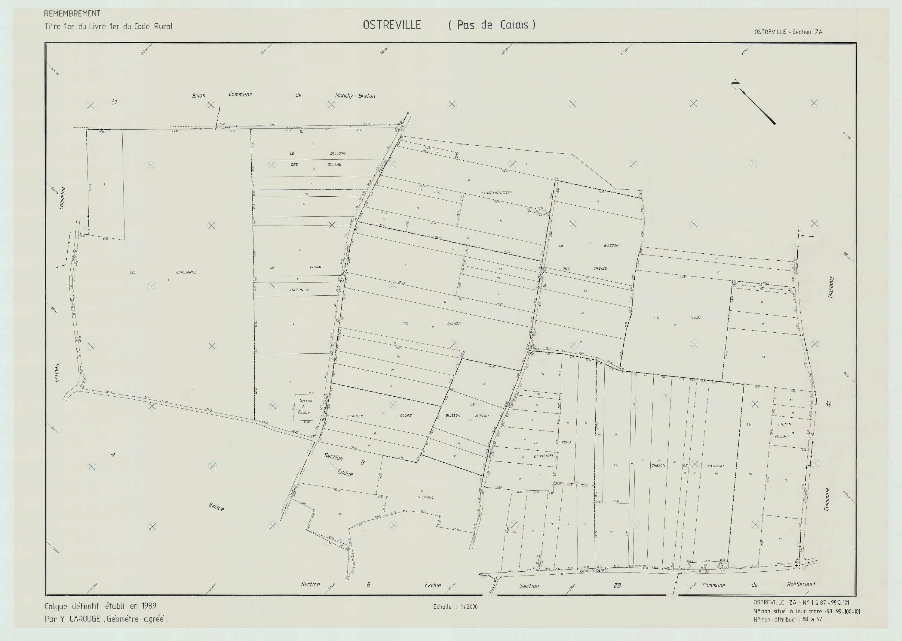 Ostreville - Plan de remembrement : section ZA.