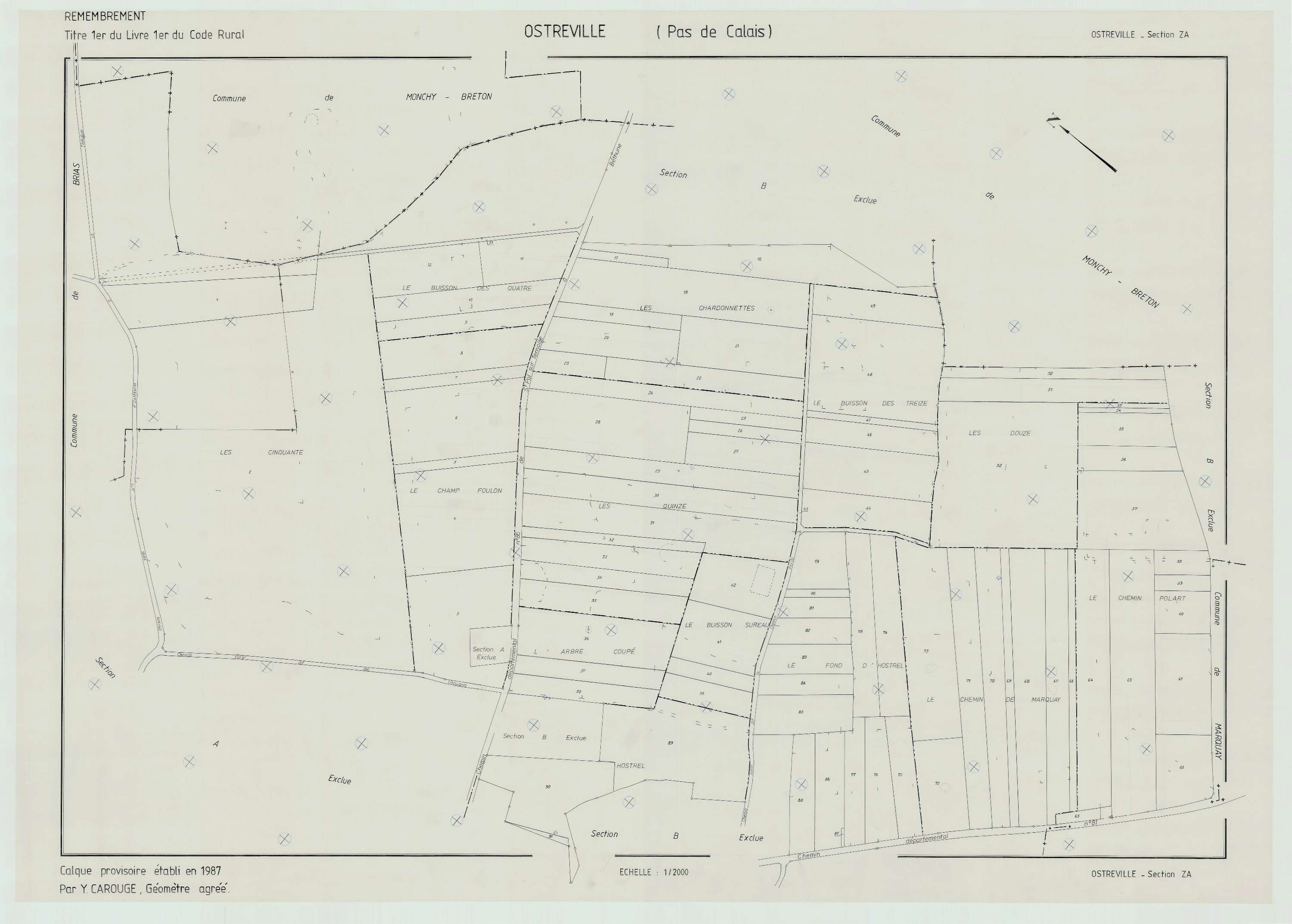 Ostreville - Plan de remembrement : section ZA.