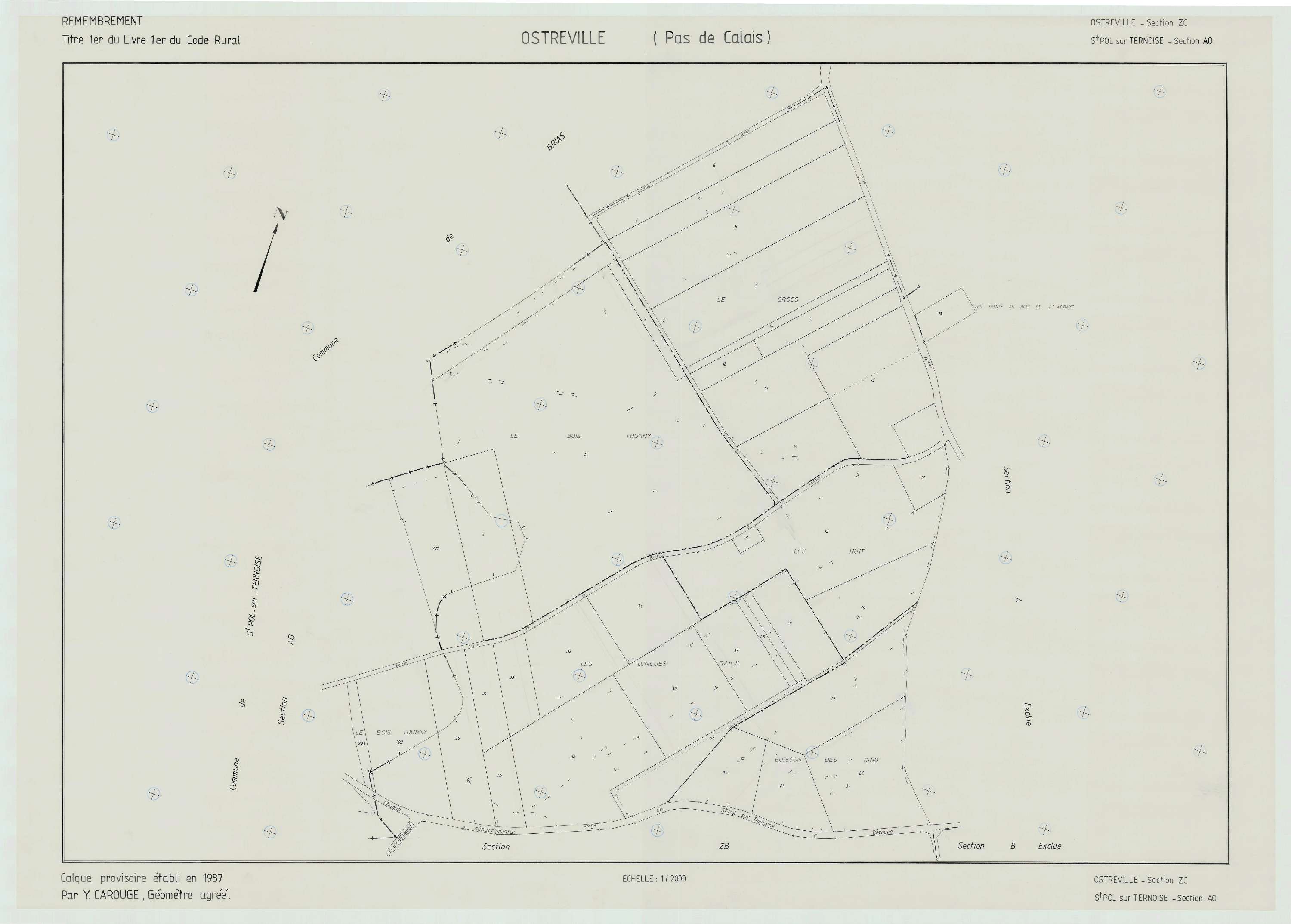 Ostreville - Plan de remembrement : section ZC.