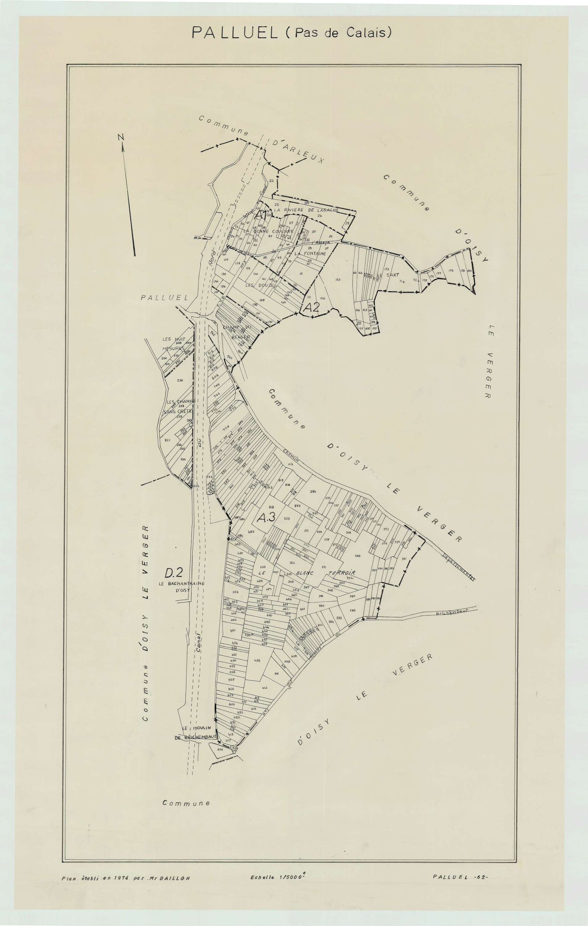 Palluel - Plan cadastral : tableau d'assemblage antérieur au remembrement.