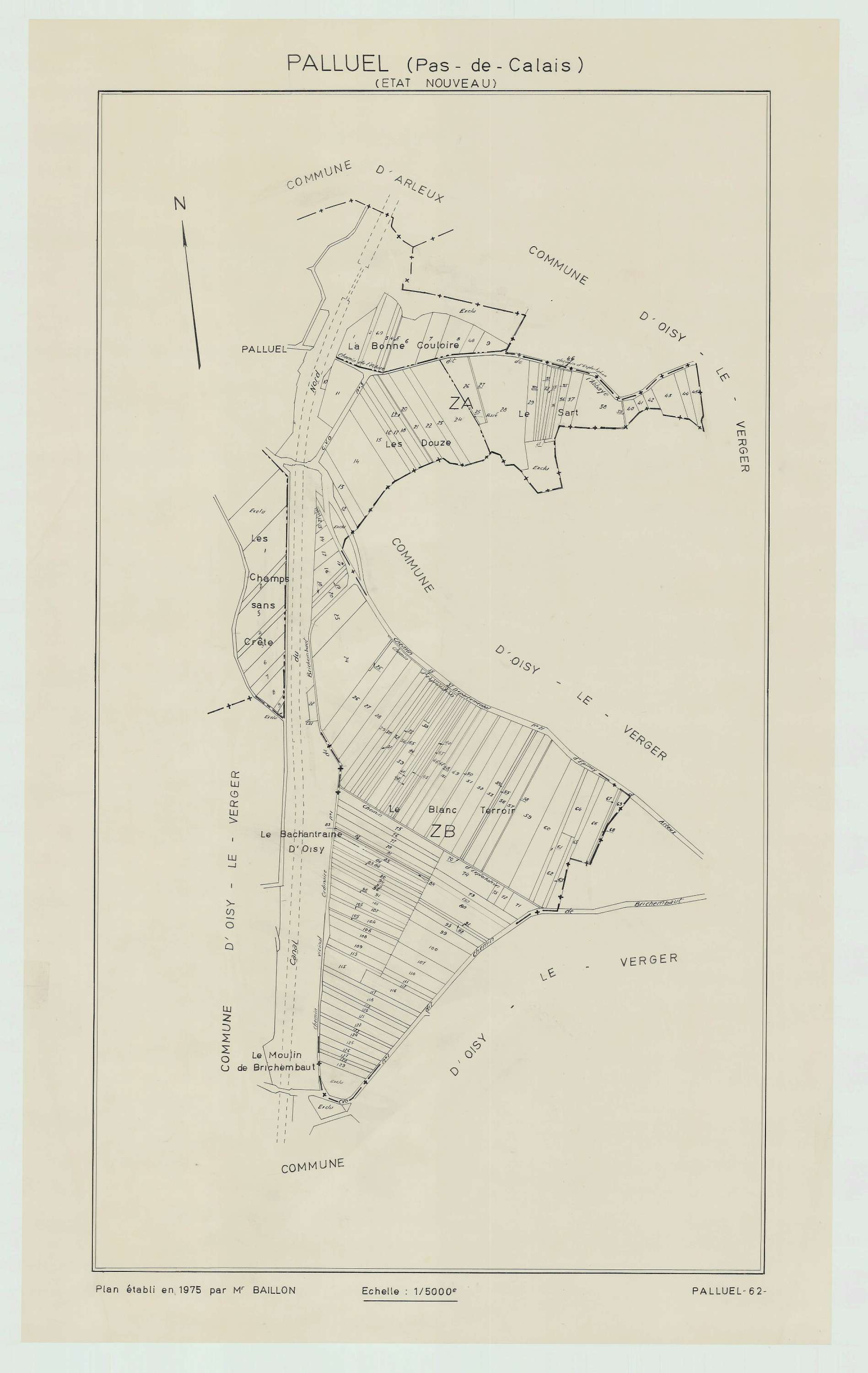 Palluel - Plan cadastral : tableau d'assemblage postérieur au remembrement.