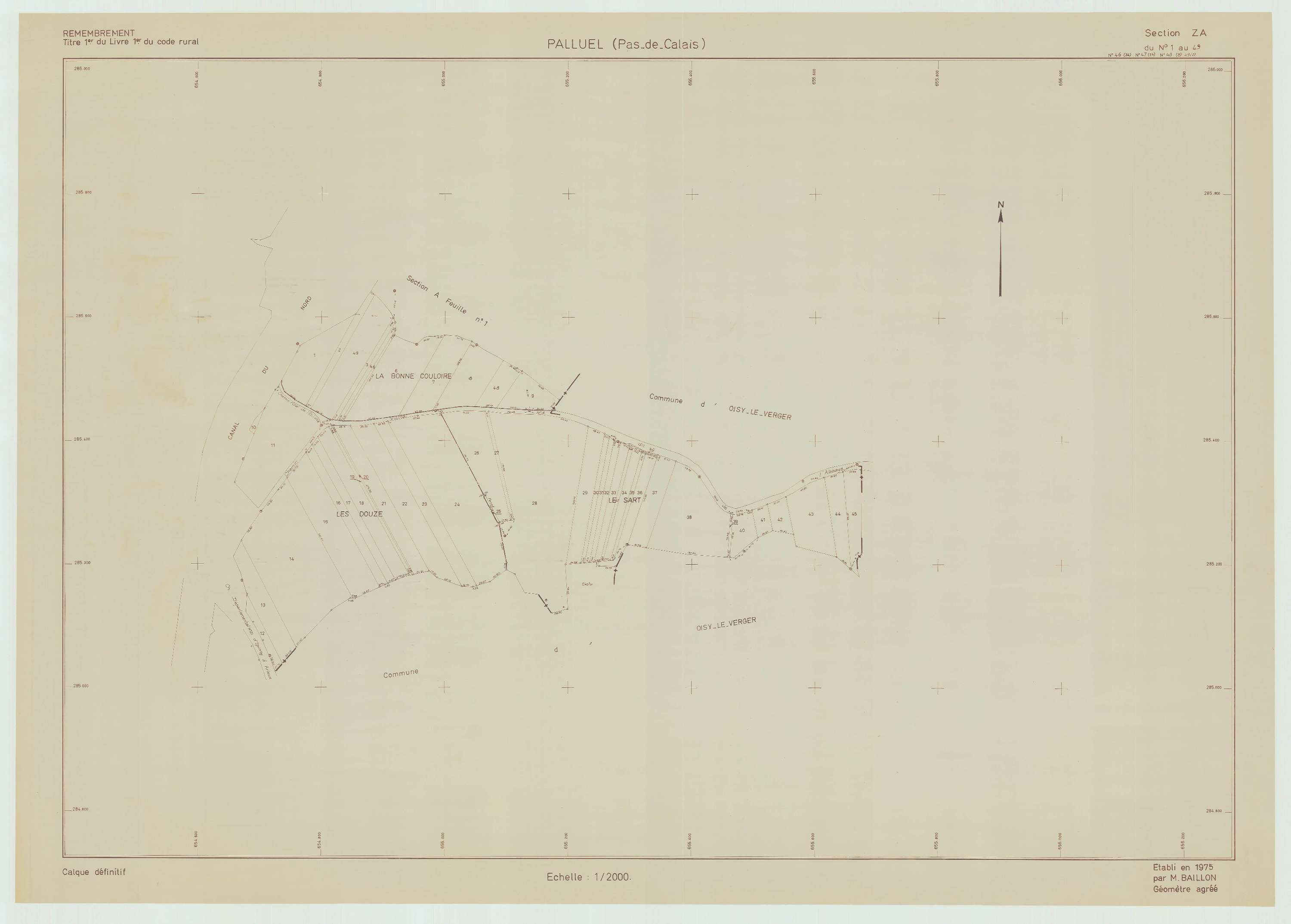 Palluel - Plan de remembrement : section ZA.