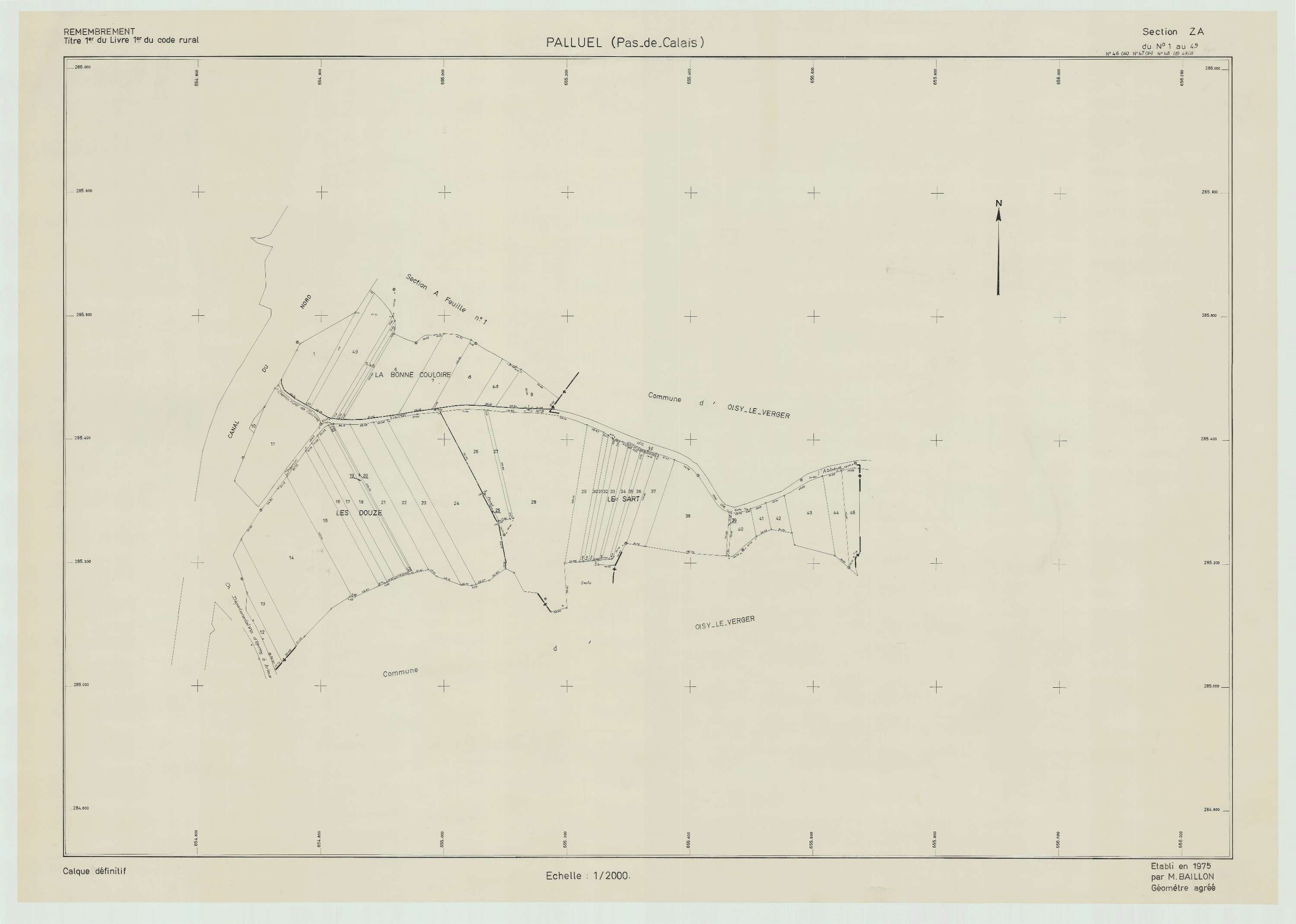 Palluel - Plan de remembrement : section ZA.