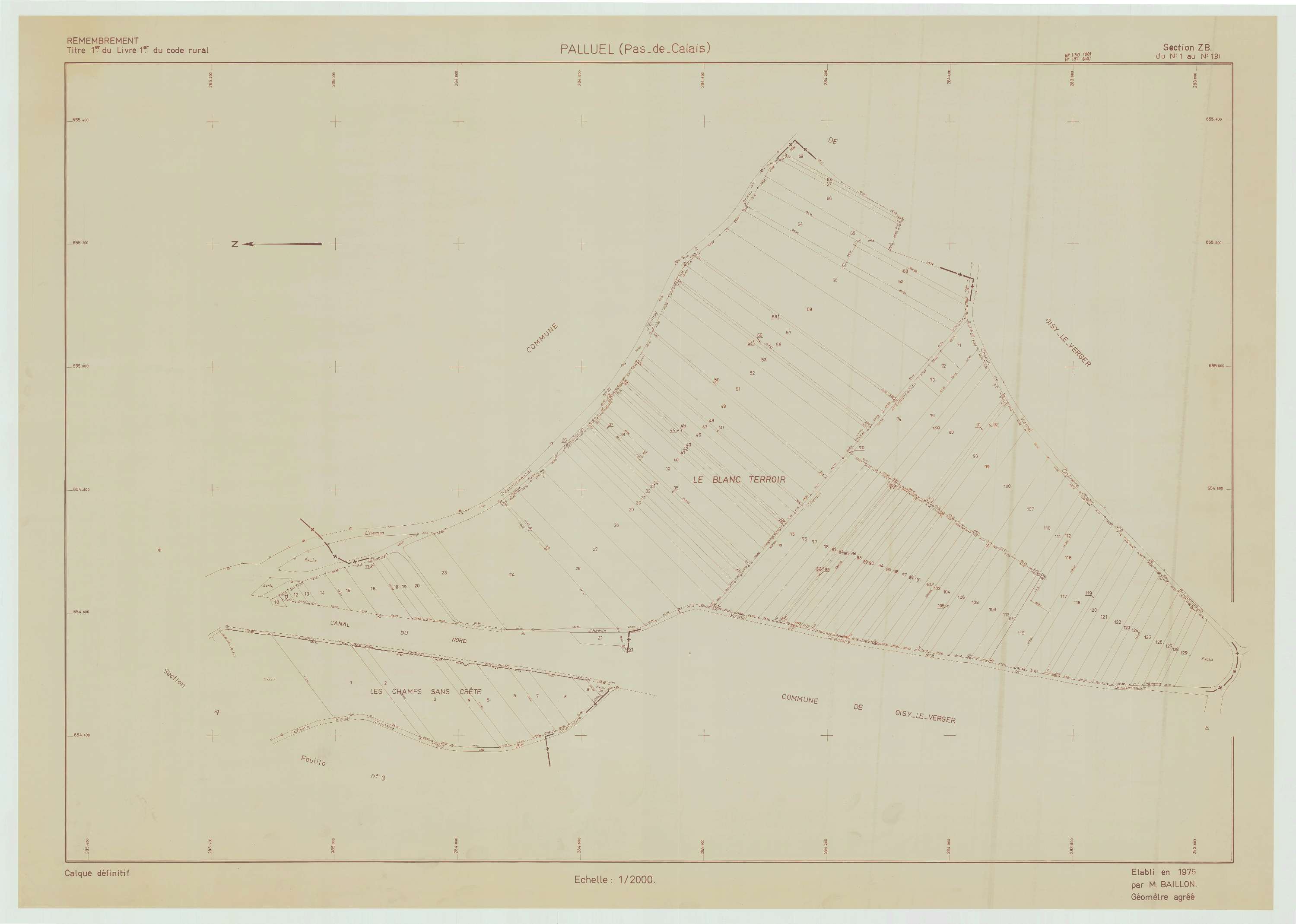 Palluel - Plan de remembrement : section ZB.