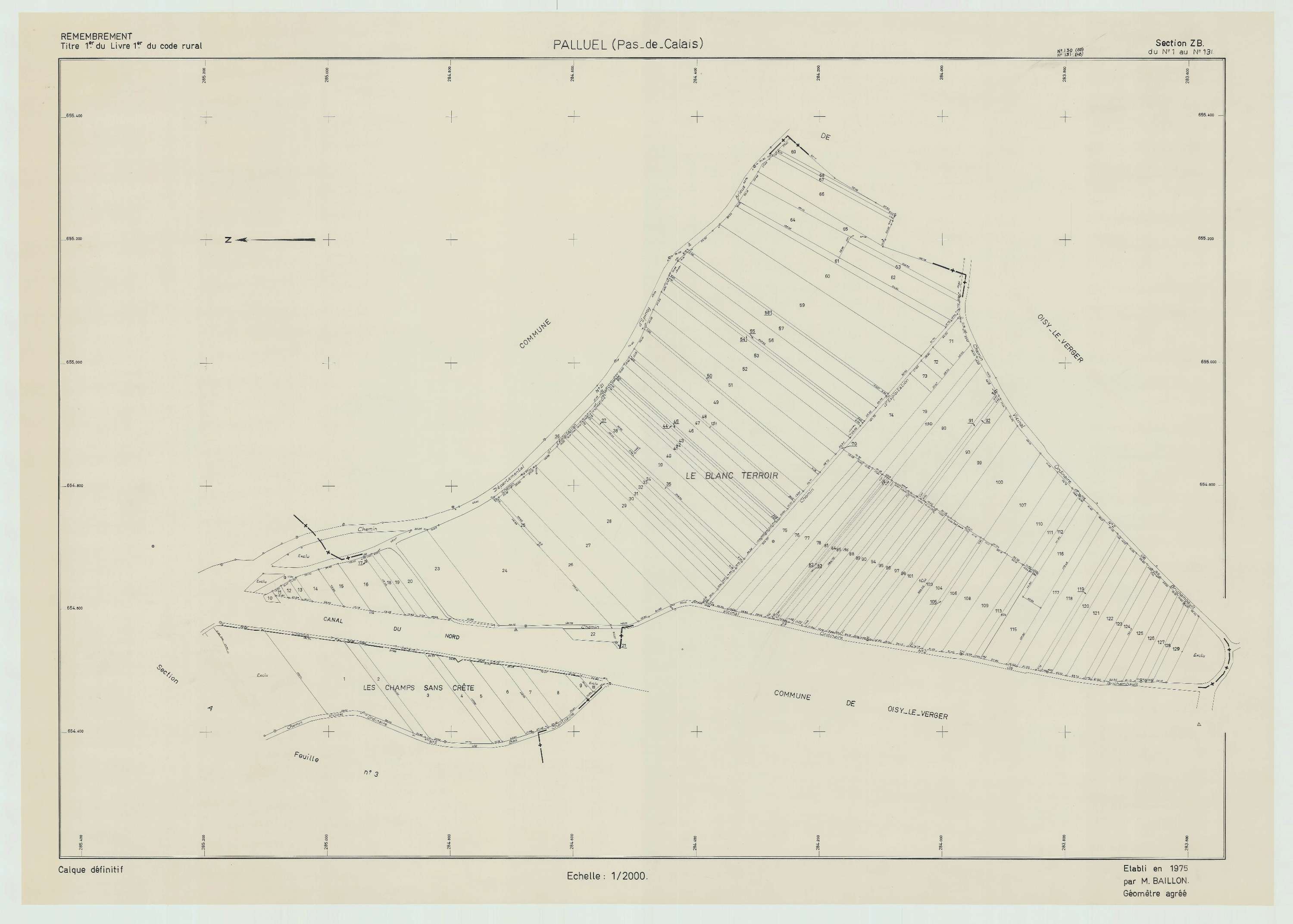 Palluel - Plan de remembrement : section ZB.