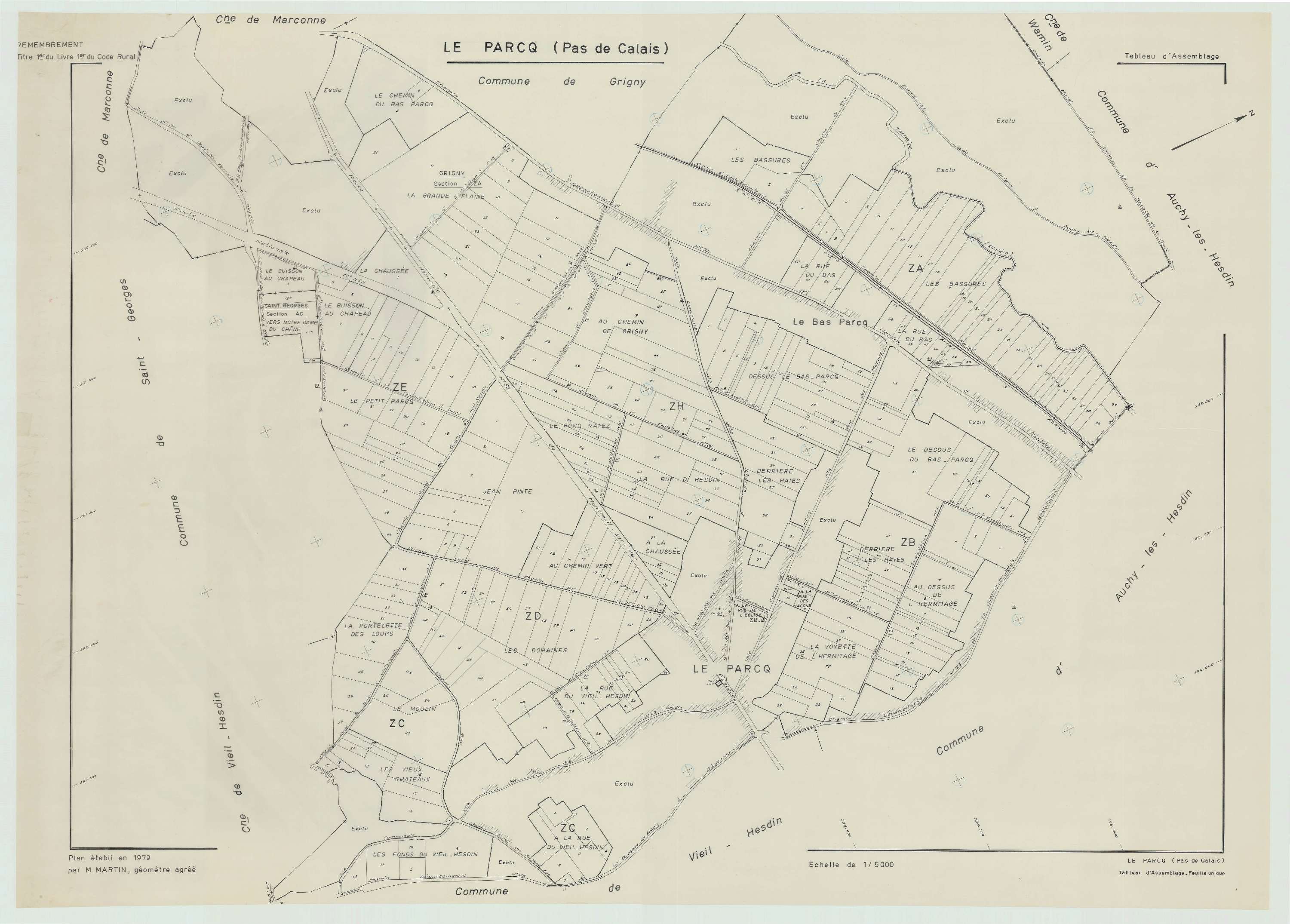 Le Parcq - Plan cadastral : tableau d'assemblage postérieur au remembrement.