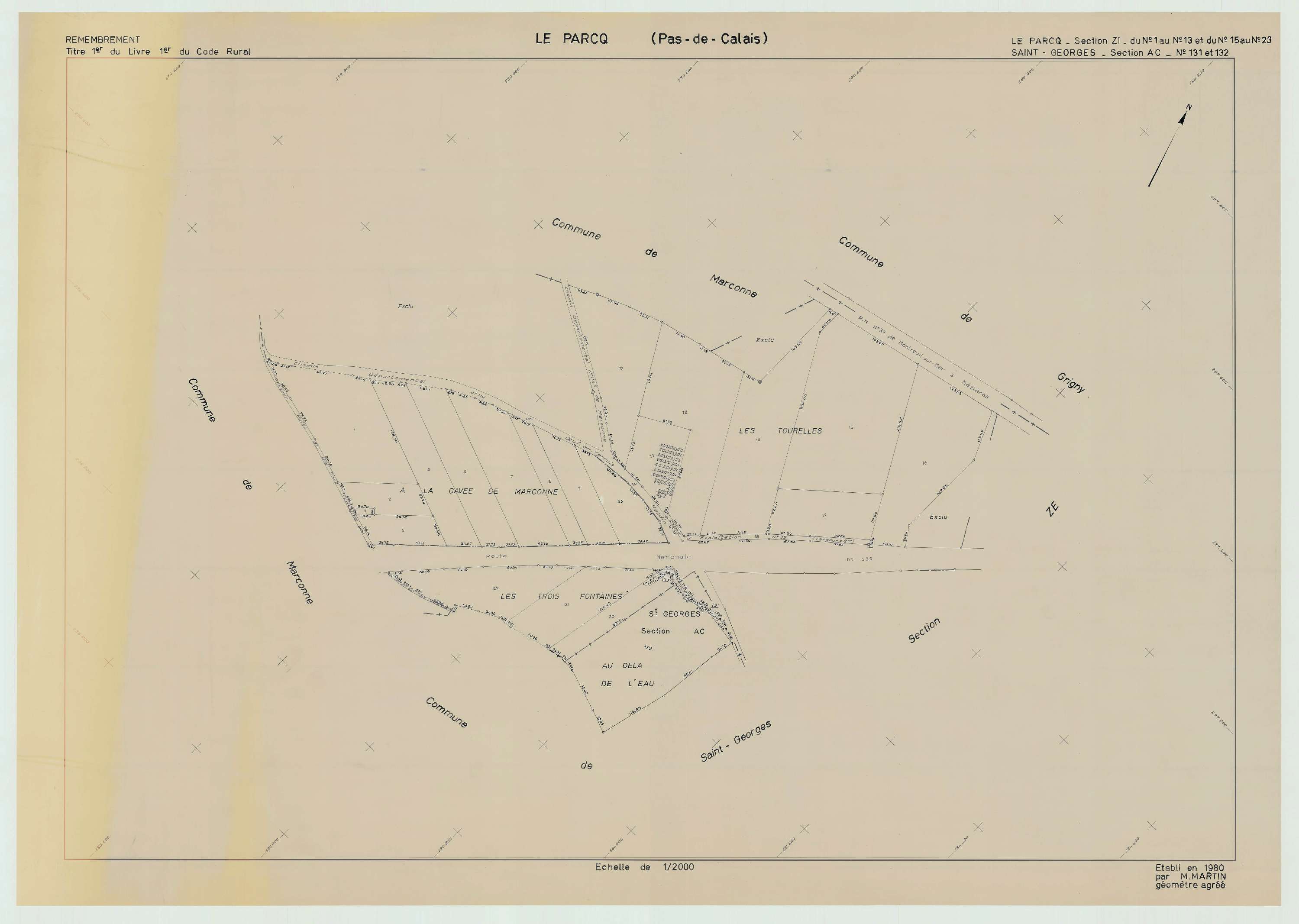 Le Parcq - Plan de remembrement : section ZI.