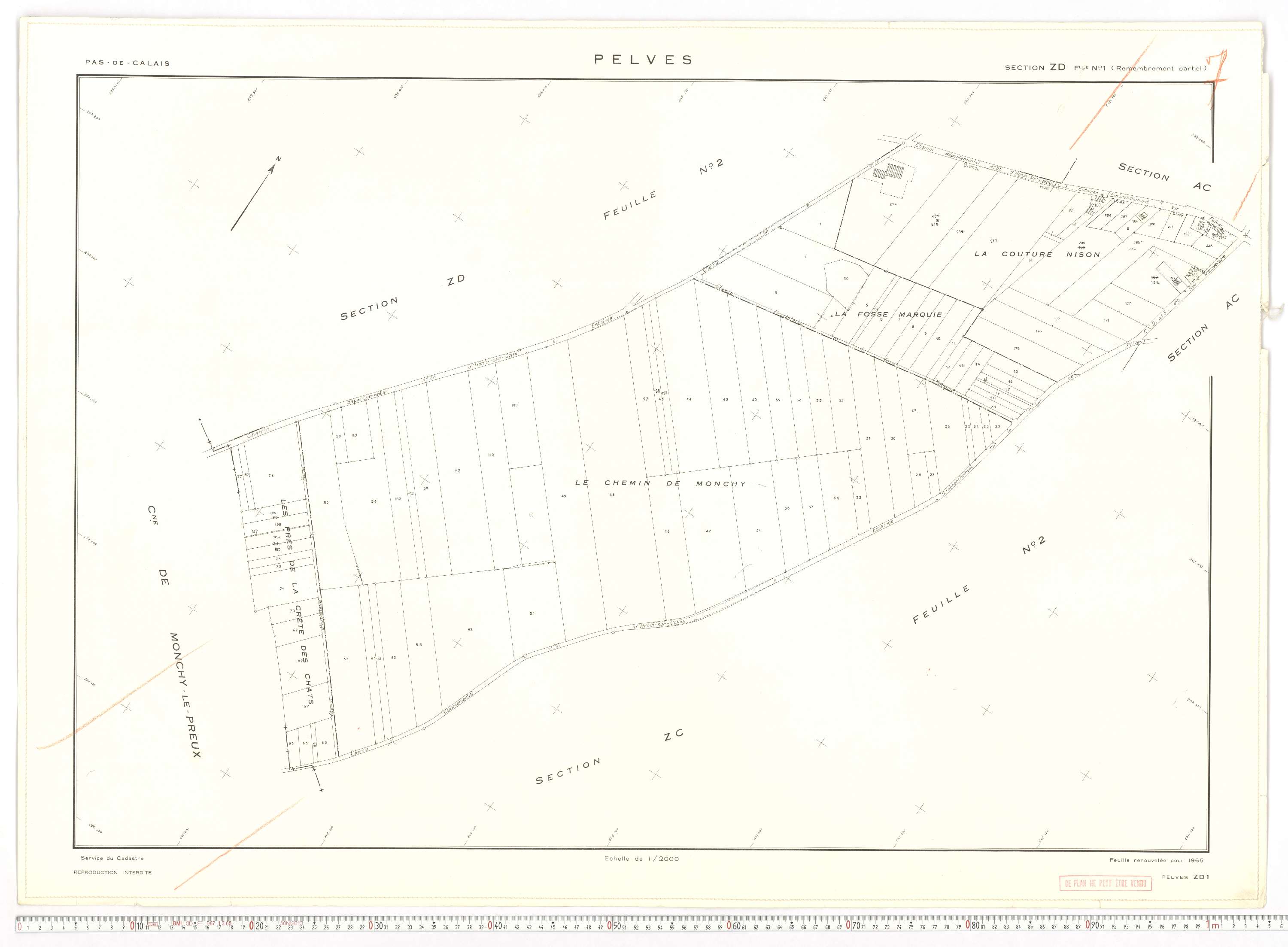 Pelves - Section ZD, feuille 1.