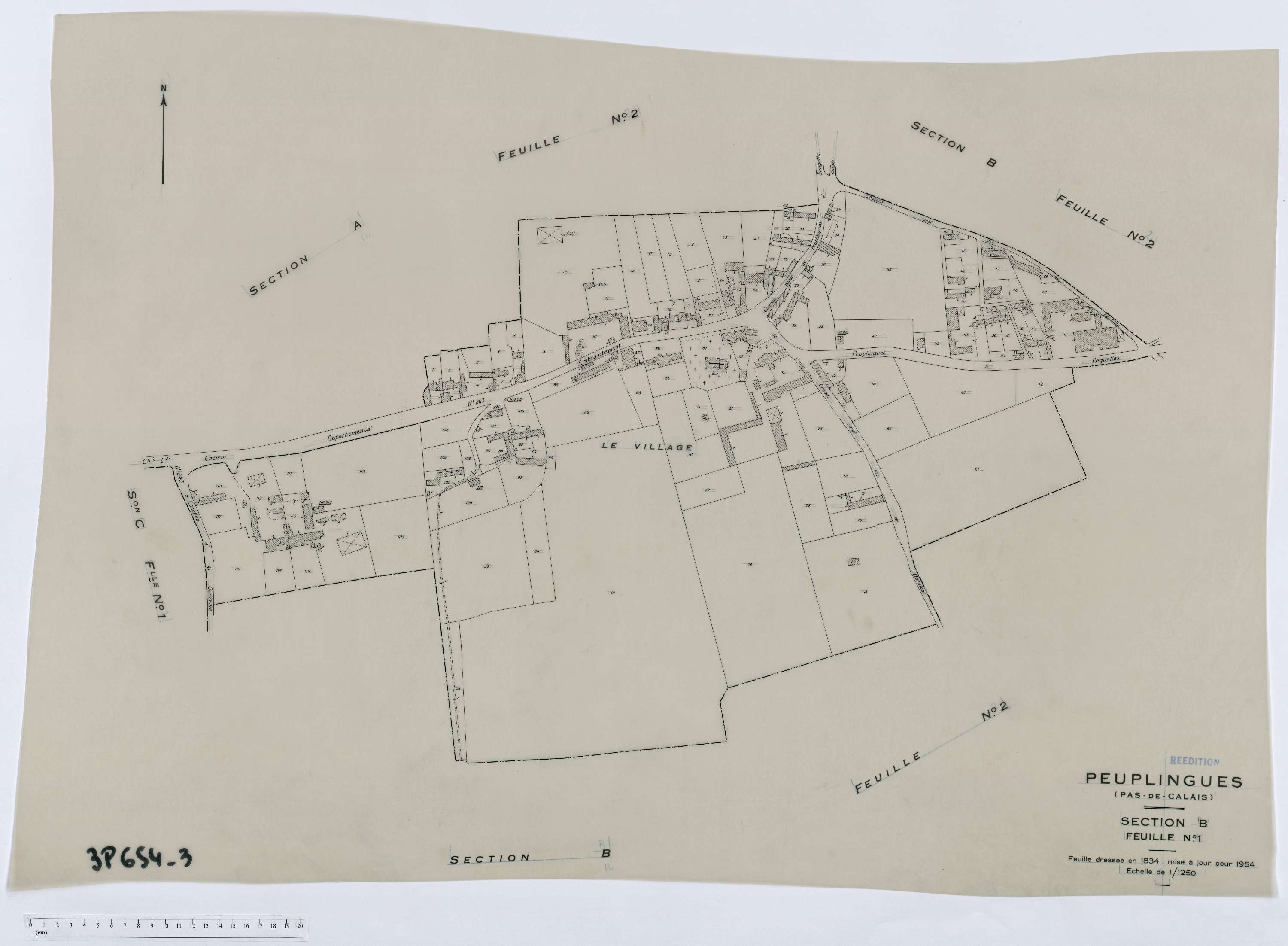 Peuplingues - Section B, feuille 1.