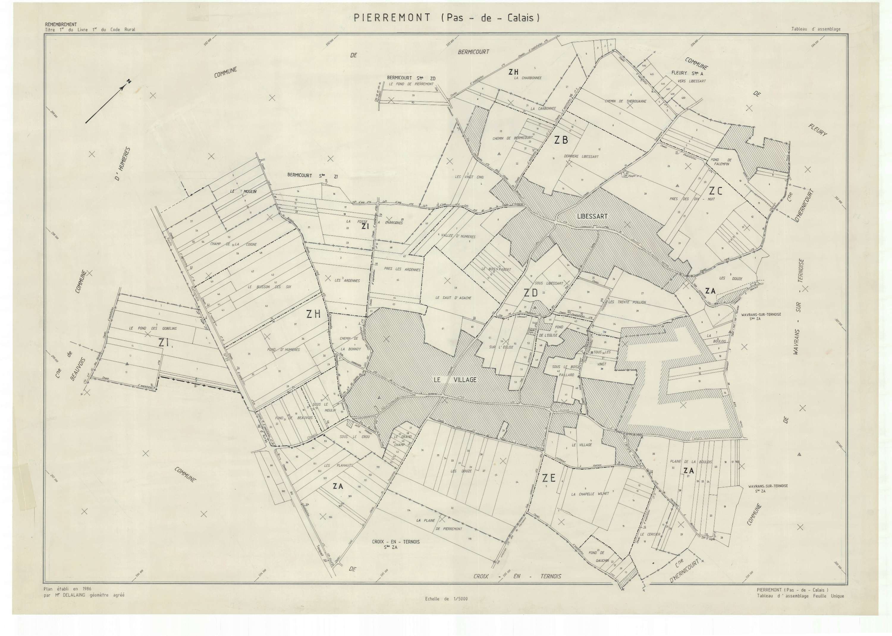 Pierremont - Plan cadastral : tableau d'assemblage postérieur au remembrement.
