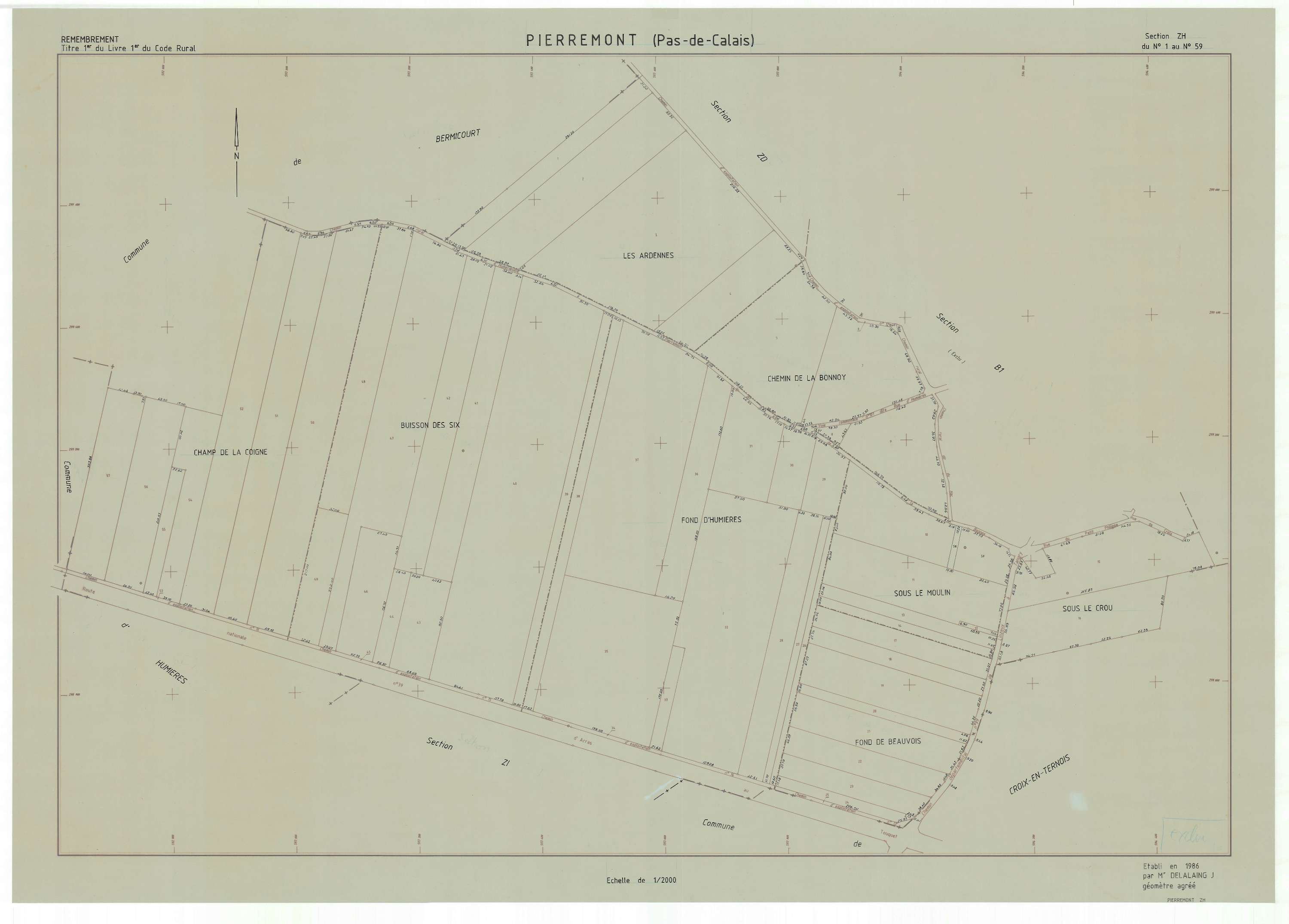 Pierremont - Plan de remembrement : section ZH.